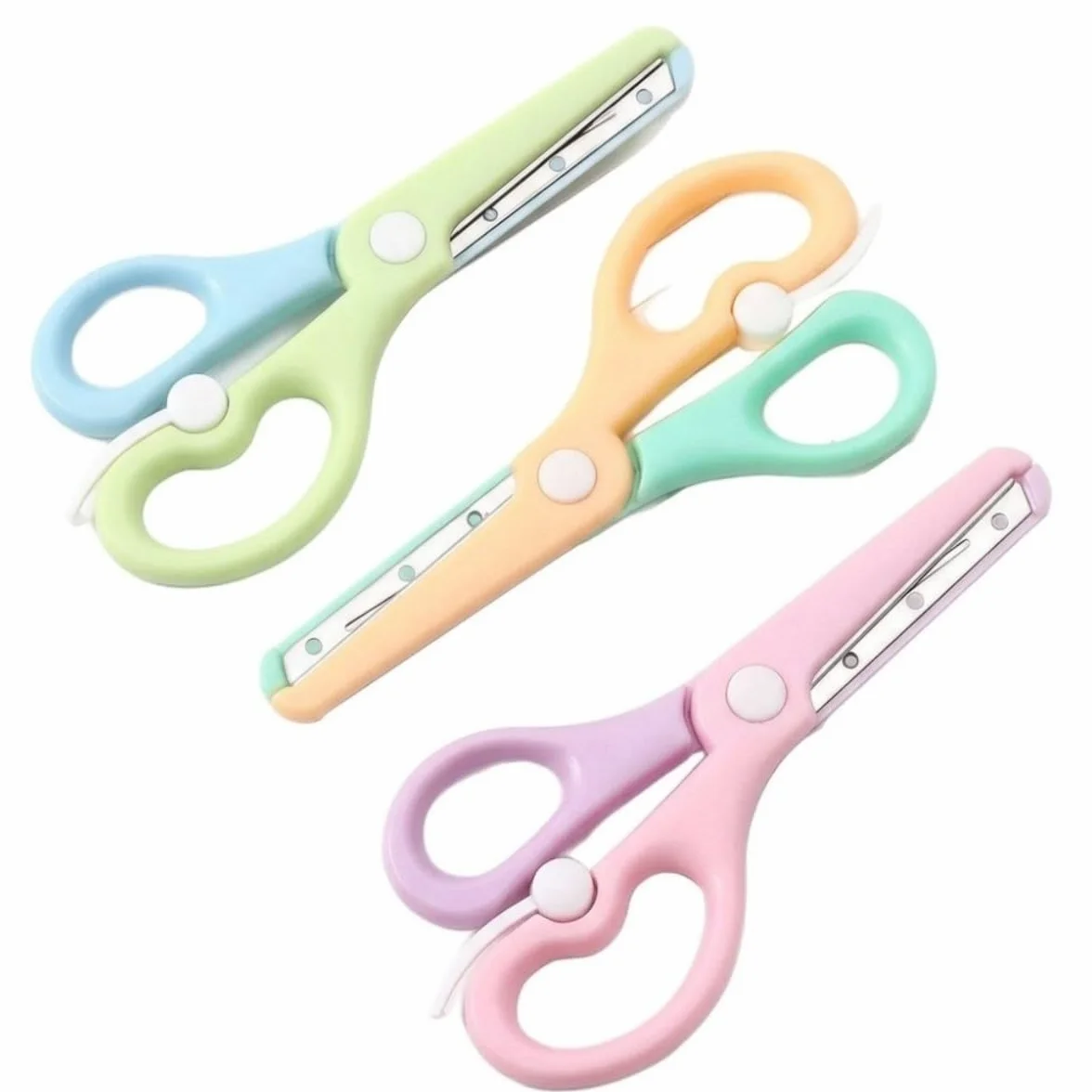 3 Piezas Tijeras de Aprendizaje para Niños, 10,7 cm Herramienta Creativa de Plástico con Resorte, Diseño de Doble Color, Para Manualidades en Casa y Aula de Preescolar, Puntas Redondeadas