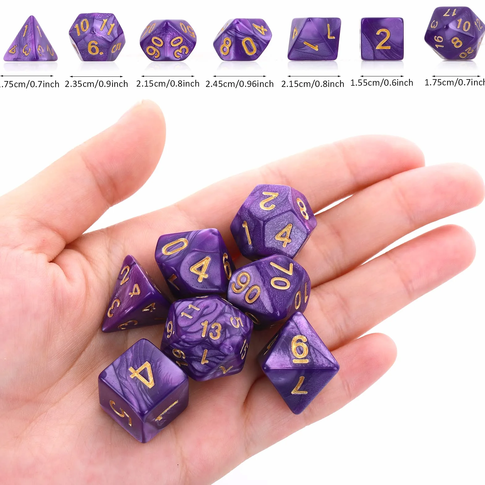 DND - Juego de dados para Dungeon and Dragons, 7 piezas de dados poliédricos de nebulosa morada, juegos de rol, juegos de mesa D&D D20 D12 D10 D8 D6 D4