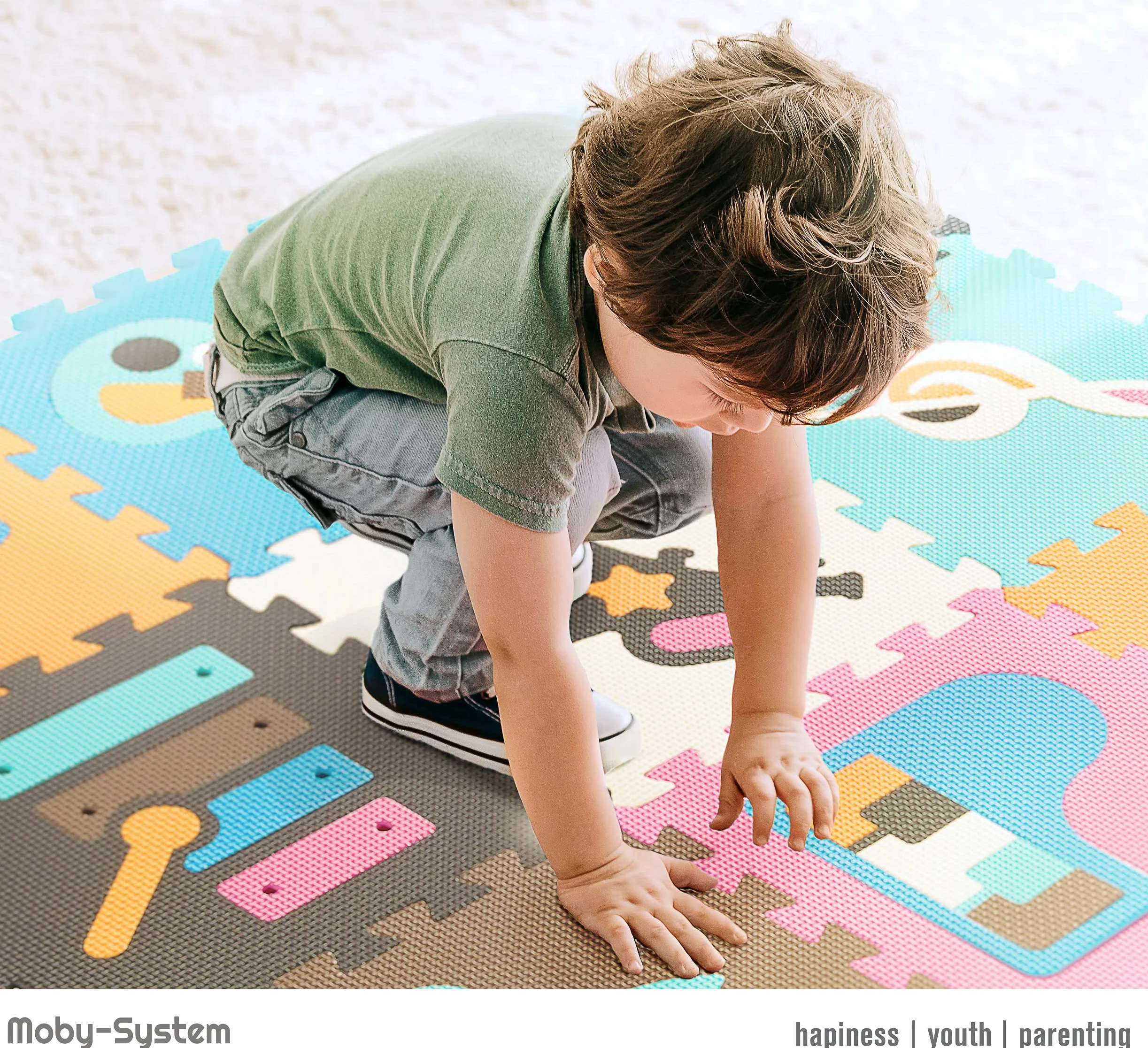 Moby-System Alfombra con rompecabezas para bebés, 90 cm x 90 cm x 1 cm, alfombra de juego, inodora, grande, para niños y niñas, sin sustancias nocivas