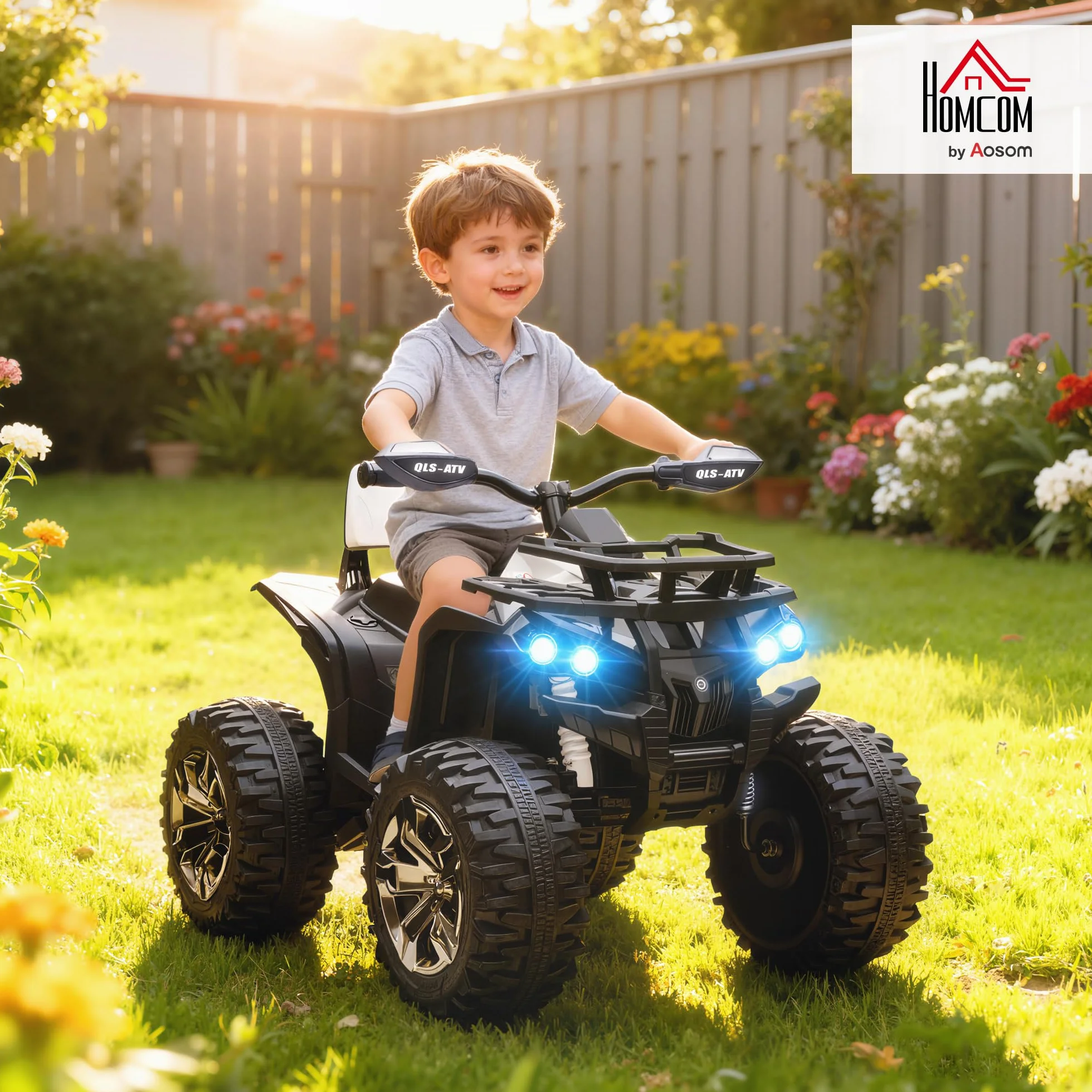 HOMCOM Quad Eléctrico para Niños 12V 10AH 2 Motores 3–8 km/h LED MP3 USB Blanco