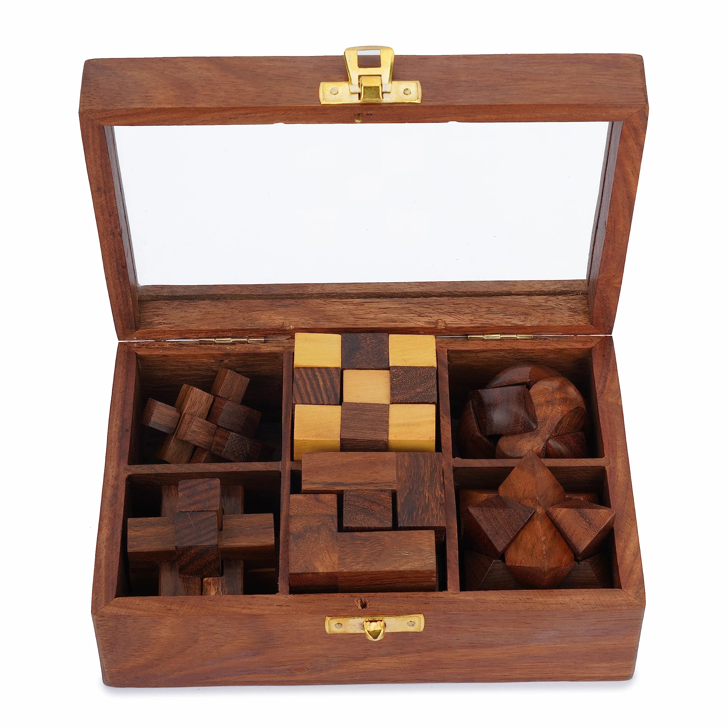 Ajuny Set de Juegos de Rompecabezas de Madera - Desafiantes 3D para Adolescentes y Adultos con Caja de Almacenamiento Decorativa para Pruebas de IQ, Juegos Artesanales como Regalos