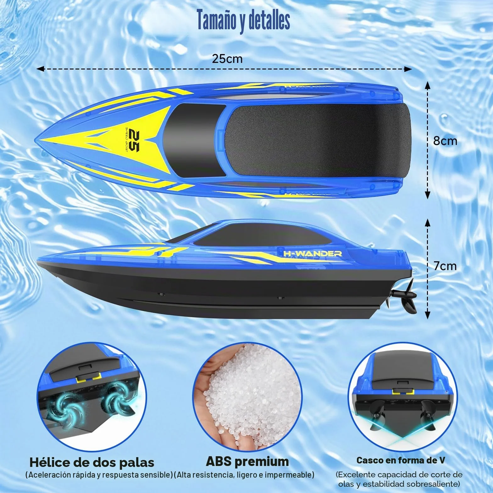 Barco Teledirigido Profesional con Luces LED, Lancha RC Alta Velocidad 2.4GHz 2 Baterías 120 Min Autoadrizable
