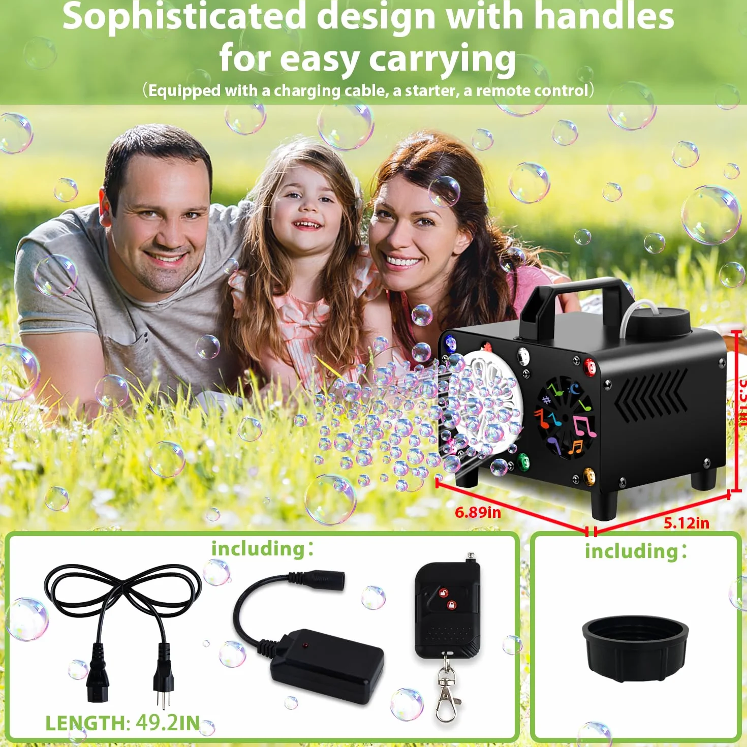 Máquina de burbujas de control remoto inalámbrico, portátil Bluetooth Bubble Blower-6 colores, mando a distancia, ideal para fiestas, bodas y niños