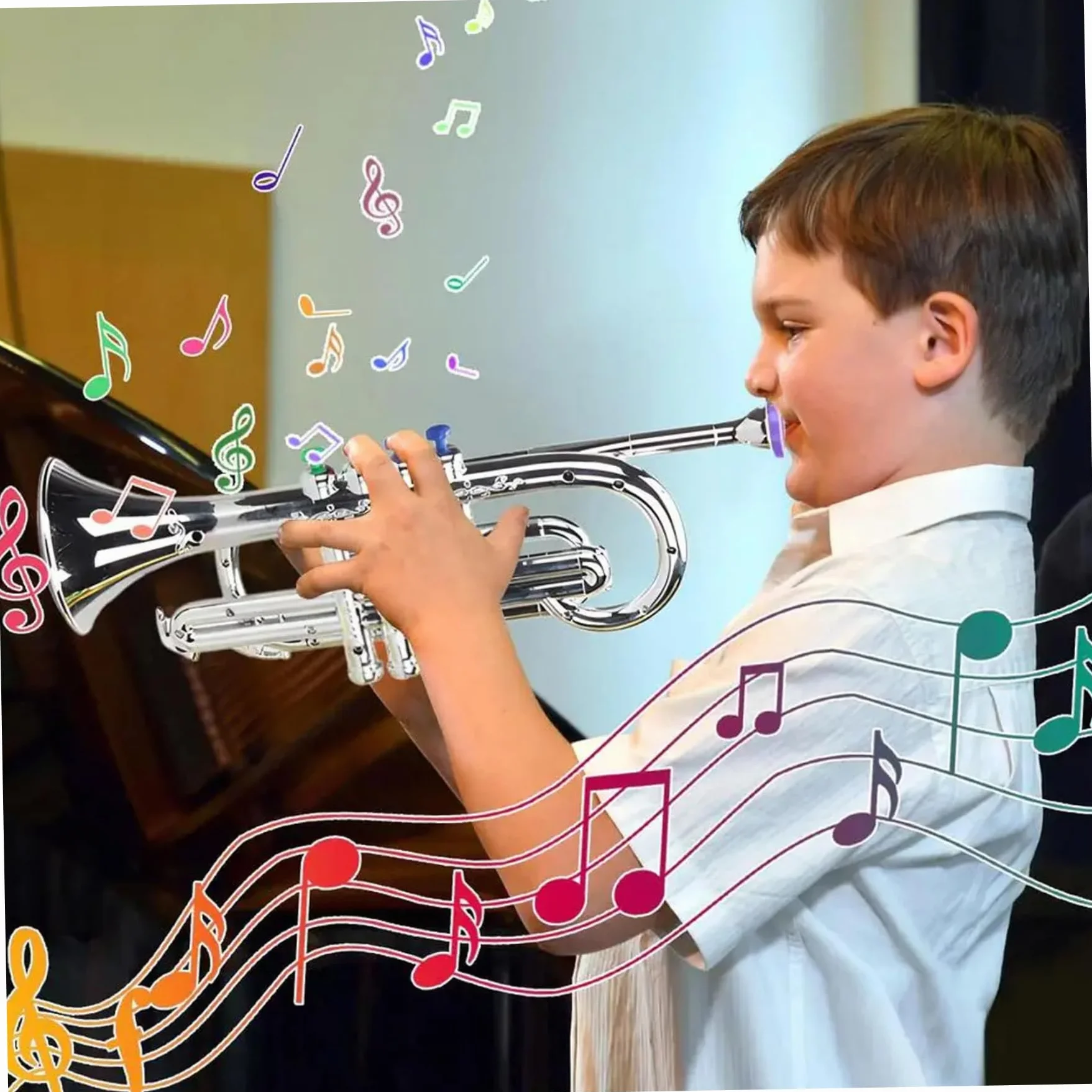 Trompeta de Juguete con 4 Teclas, Trompeta de plástico, Instrumentos Musicales educativos para niñas, niños, Principiantes