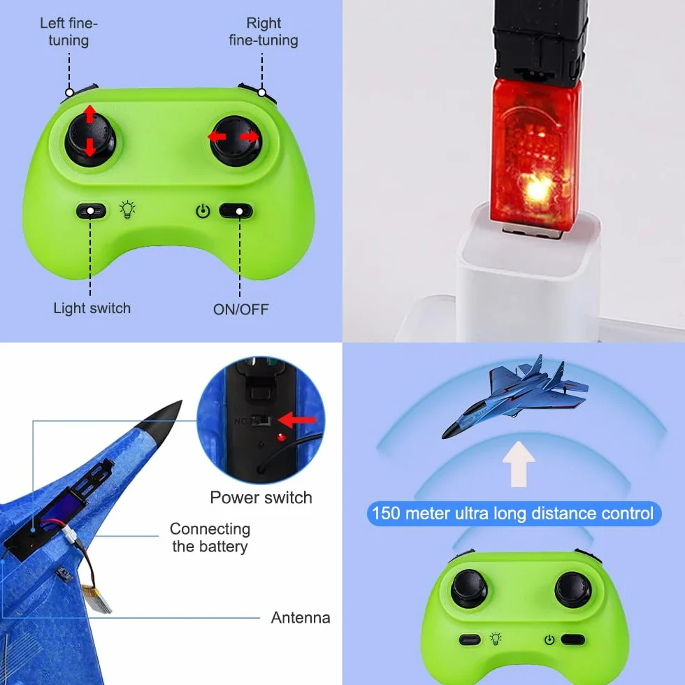 Avión teledirigido 2CH, 2,4 GHz, avión teledirigido, juguete de poliestireno con luz LED, aviones teledirigidos con control remoto y carga USB, avión RC para adultos