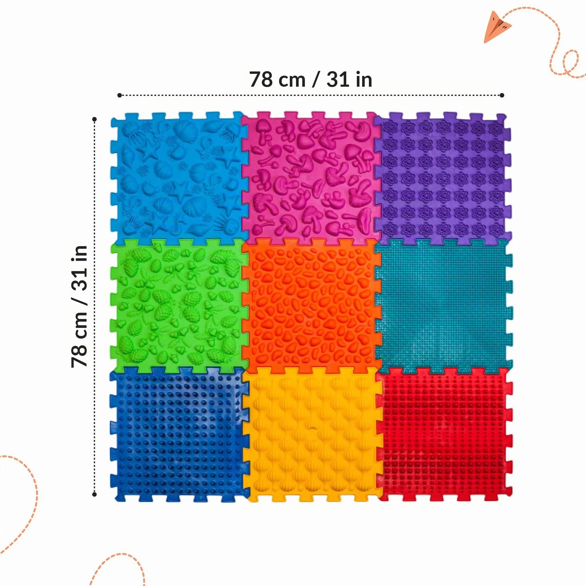 Super Mix sensorial ortopédico estera de juego para niños 9 rompecabezas senderos cuadrados bosque