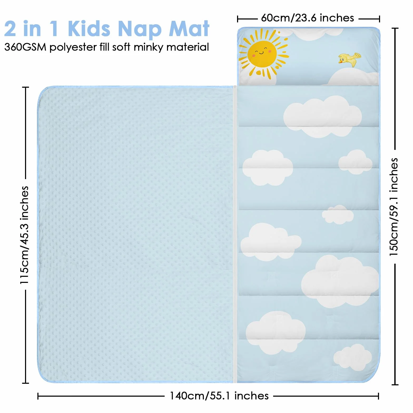 Saco de Dormir para Niños con Almohada y Manta Extra Gruesa Grande 2 en 1, Alfombrilla de Siesta para Niñas y Niños, Bolsa de Dormir Bebés para Preescolar Viajes Camping, Arco Iris Animal
