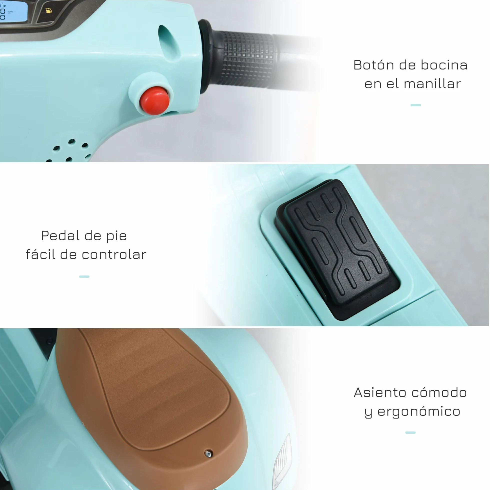 HOMCOM Moto Eléctrica Vespa para Niños de 18-36 Meses Moto de Batería 6V con Faro Bocina y 4 Ruedas Motocicleta Infantil con Licencia 66,5x38x52 cm Verde