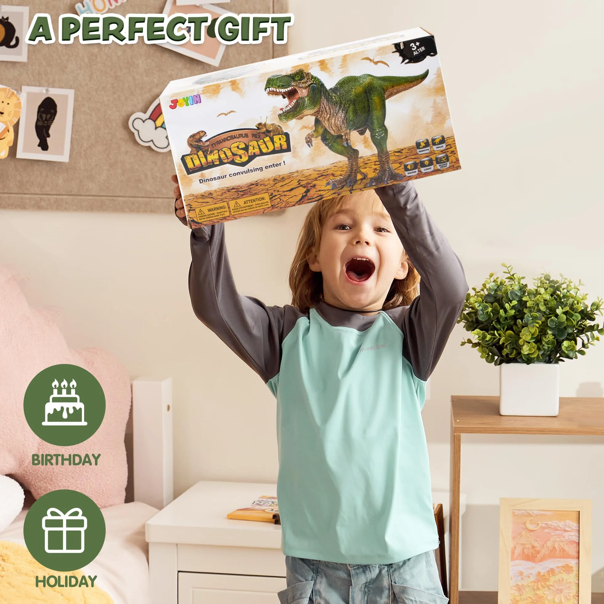 JOYIN Dinosaurio de Control Remoto T-Rex con Luz y Rugido Realista Juguetes para Niños 3-5 Años