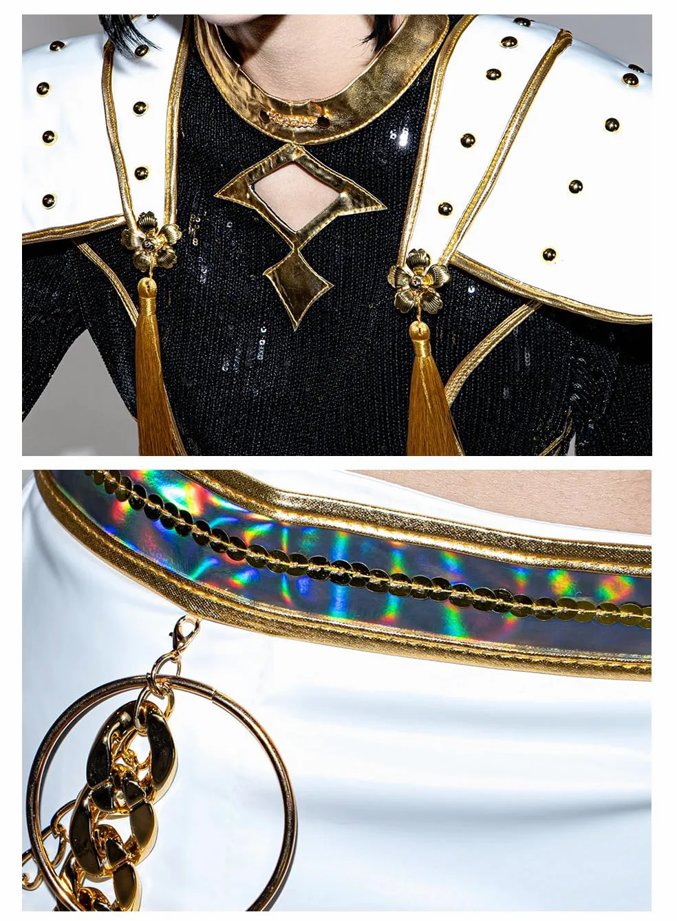 OSIAS Mujeres Zoey Cosplay Costume Traje Escénico Dorado Negro Con Diseño de Lentejuelas