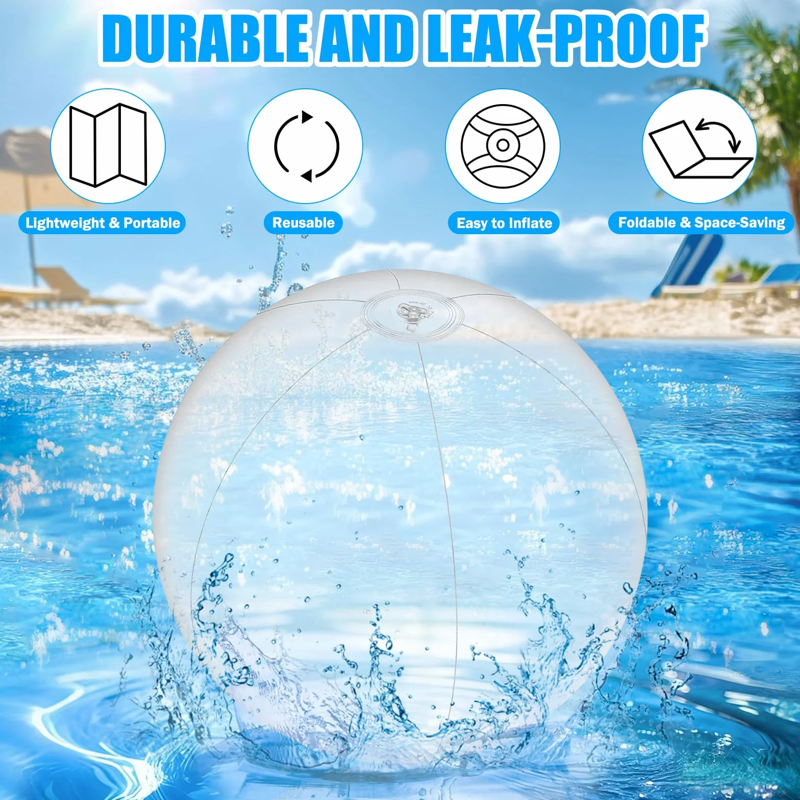 2 pelotas de playa hinchables de 61 cm de PVC, grandes pelotas de playa inflables para piscina, playa, fiesta en el jardín y verano