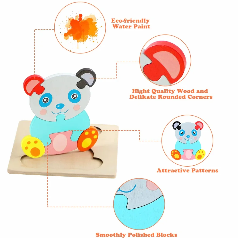 HOTUT Puzzles de Madera de Animales para Niños,6pcs Rompecabezas Puzzle Juguetes Bebes,Puzzles de Madera Juguetes Bebes, Montessori Puzzle Bebe Infantiles,para Niños