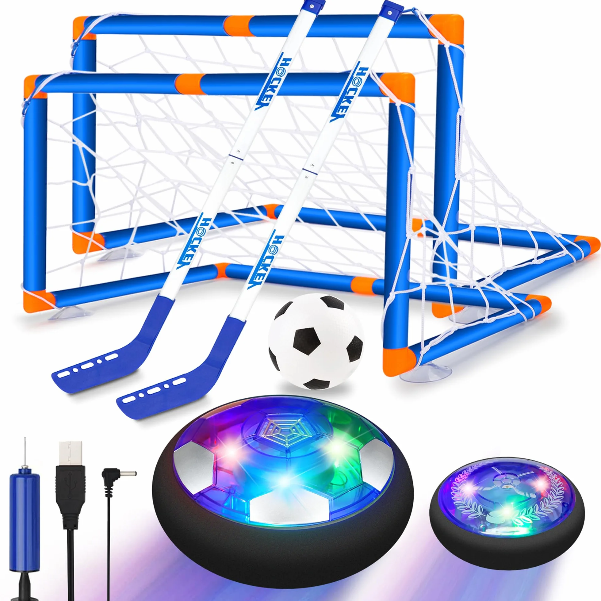 SUNNOW Balon Futbol Flotante - 3 en 1 Air Power Soccer Recargable con 2 Porteria Futbol Niños Juego Futbol Niños Balon Flotante Juguetes para Niños Niñas 3 4 5 6 7 8-12 Años