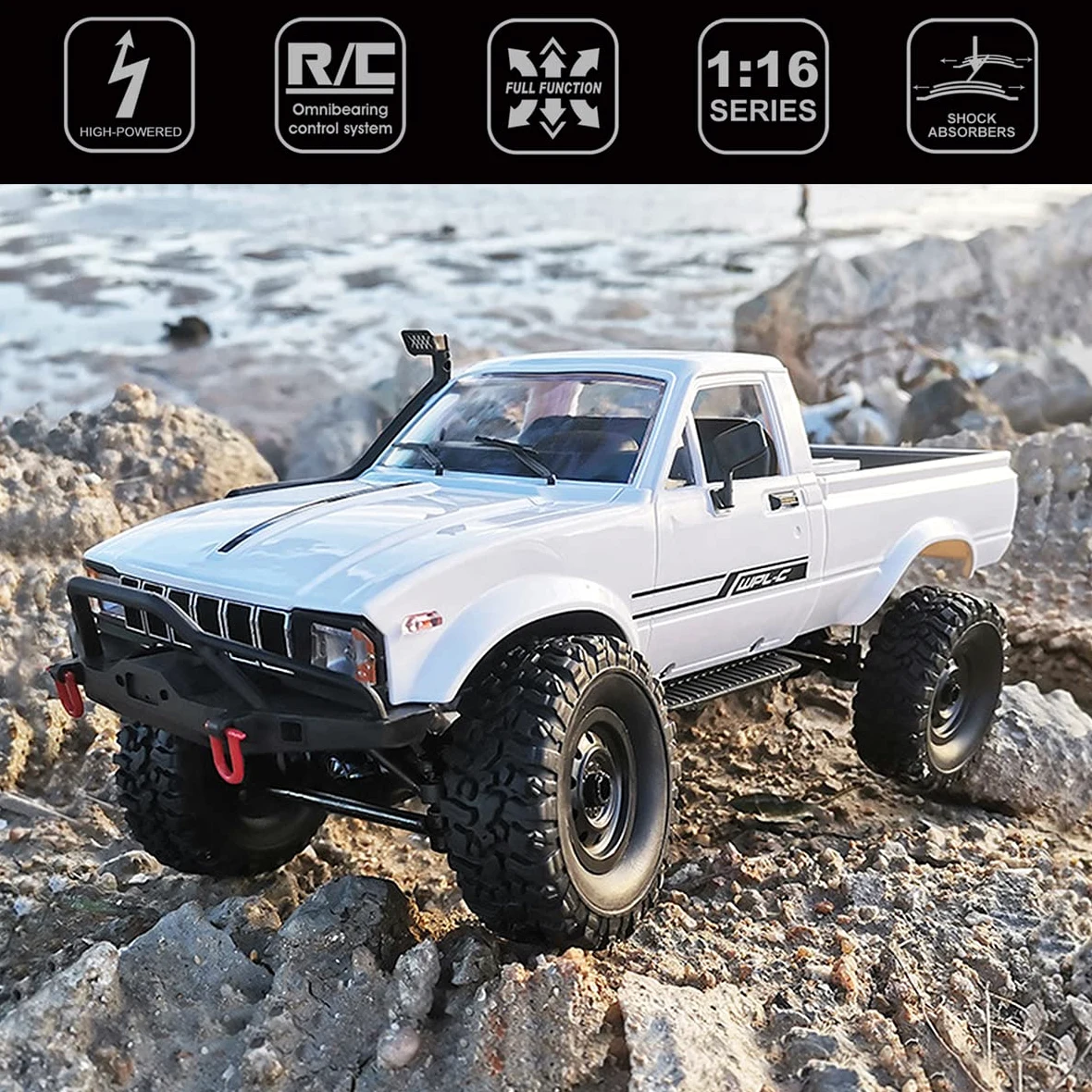 fisca 1:16 Camión teledirigido WPL C24-1 Auto a Escala Completa 4WD Camión Todoterreno con Faro Camión RC, Modelo de Elevación de Alta Velocidad Juguetes