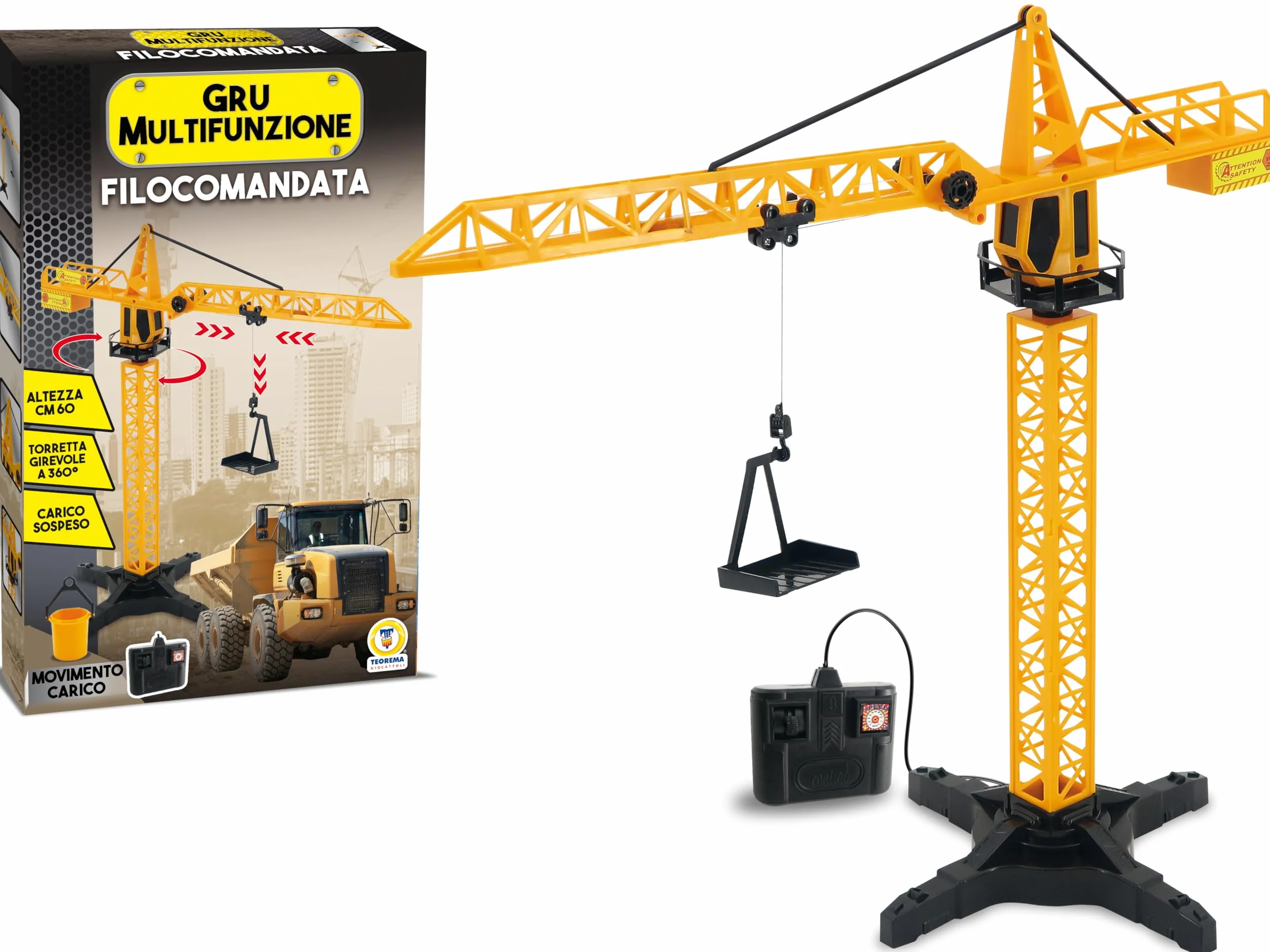 Teorema Giocattoli, Grúa de Juguete para niños de 60 cm de Altura, grúa con Movimiento de 360° y Gancho móvil, Juego de construcción
