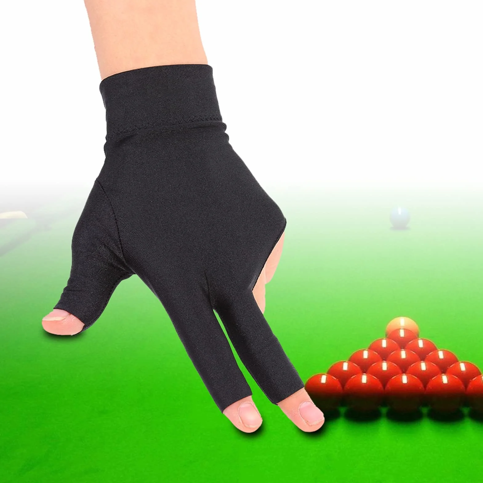 Alomejor Guante de Billar Profesional Mano Izquierda 3 Dedos Snooker Pool Palma Cuero Sintético Transpirable Antideslizante