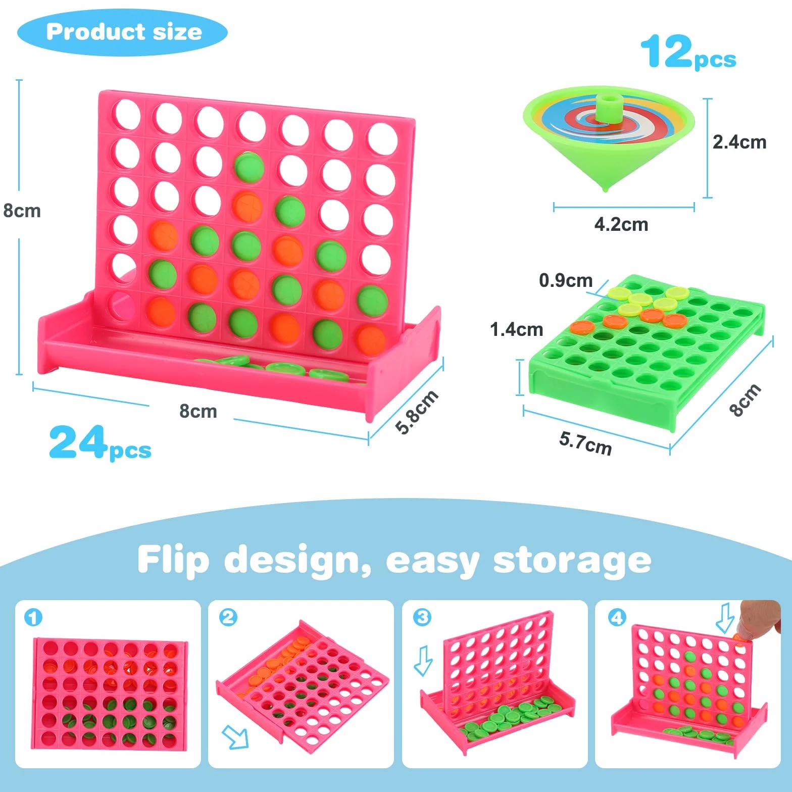 24PCS Conecta 4 Mini Juego de Mesa 4 en Raya Cuatro en Raya Niños Lembranças Aniversario Infantil Detalles Cumpleaños Regalo + 12 Peonza Comunion Fiesta Colegio Relleno Piñatas Regalitos Invitados