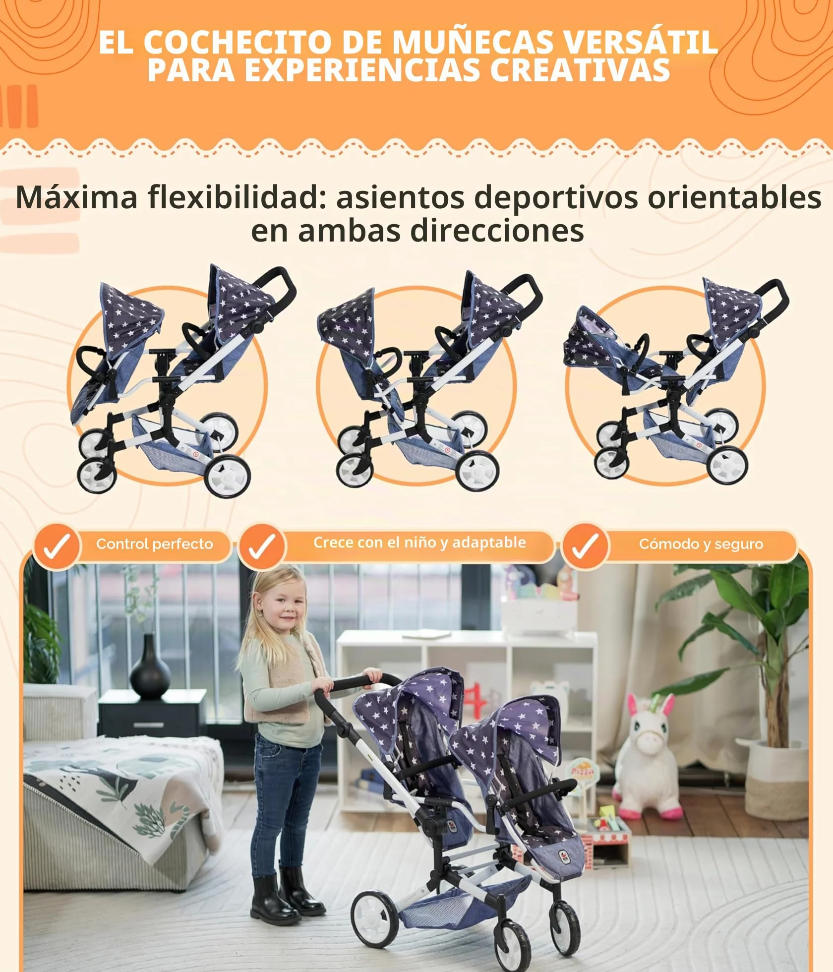 Bayer Chic 2000 Cochecito para muñecas Linus Duo Gris Melange Rosa