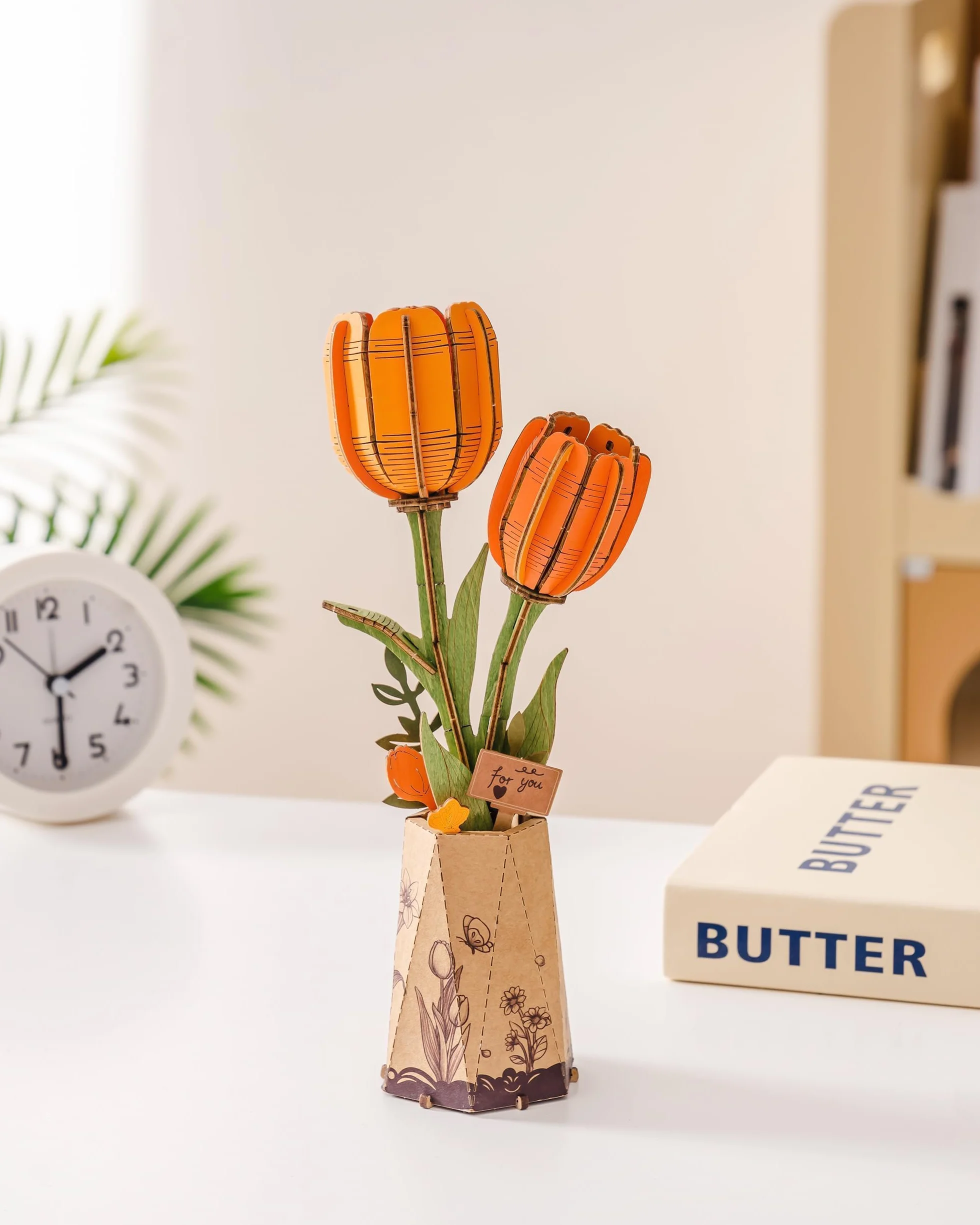 Robotime Flor Puzzles 3D Madera Maquetas para Construir Adultos Tulipane Naranja