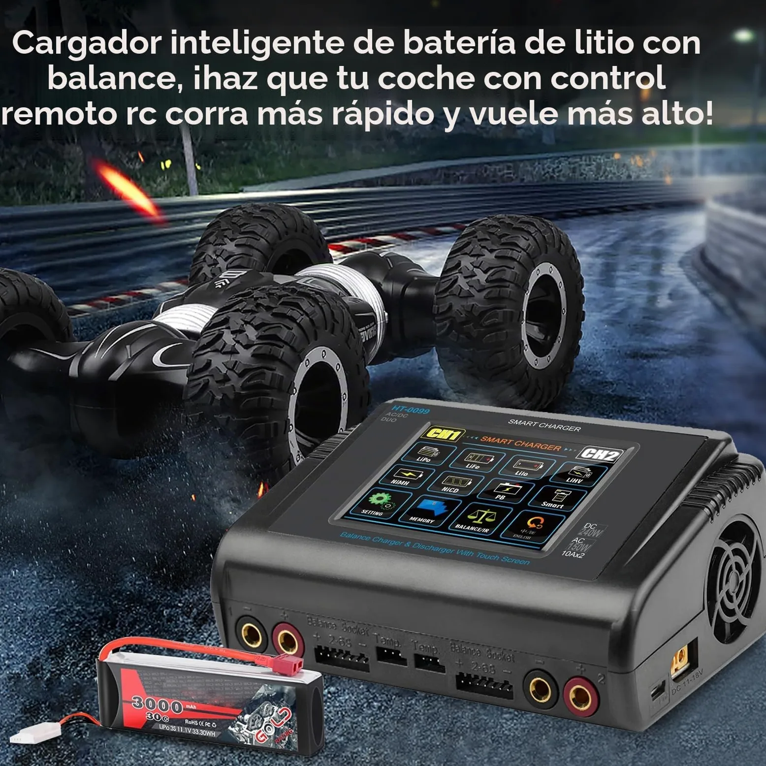 Haisito LiPo - Cargador para pantalla táctil, doble balance, CA 150 W, CC, 240 W, 10 A, para vida útil de iones de litio, NiCd, NiMH, LiHV PB