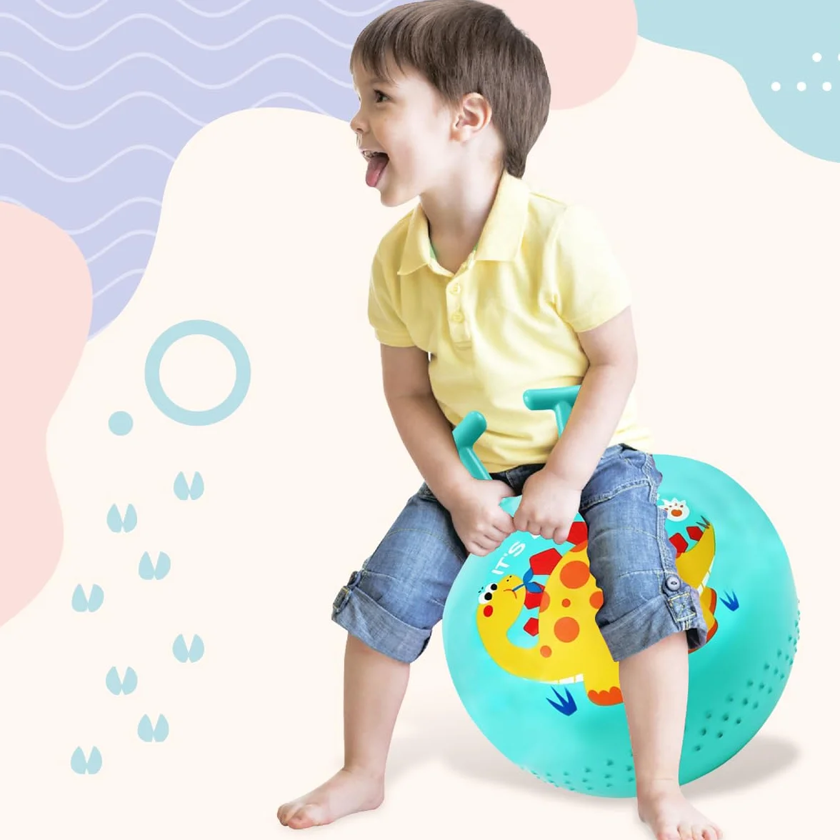 Pelota de salto para niños, pelota de saltar de dinosaurio con mango en forma de T, capacidad de carga de 80 kg, juguete para exteriores a partir de 2 años, con bomba (verde)