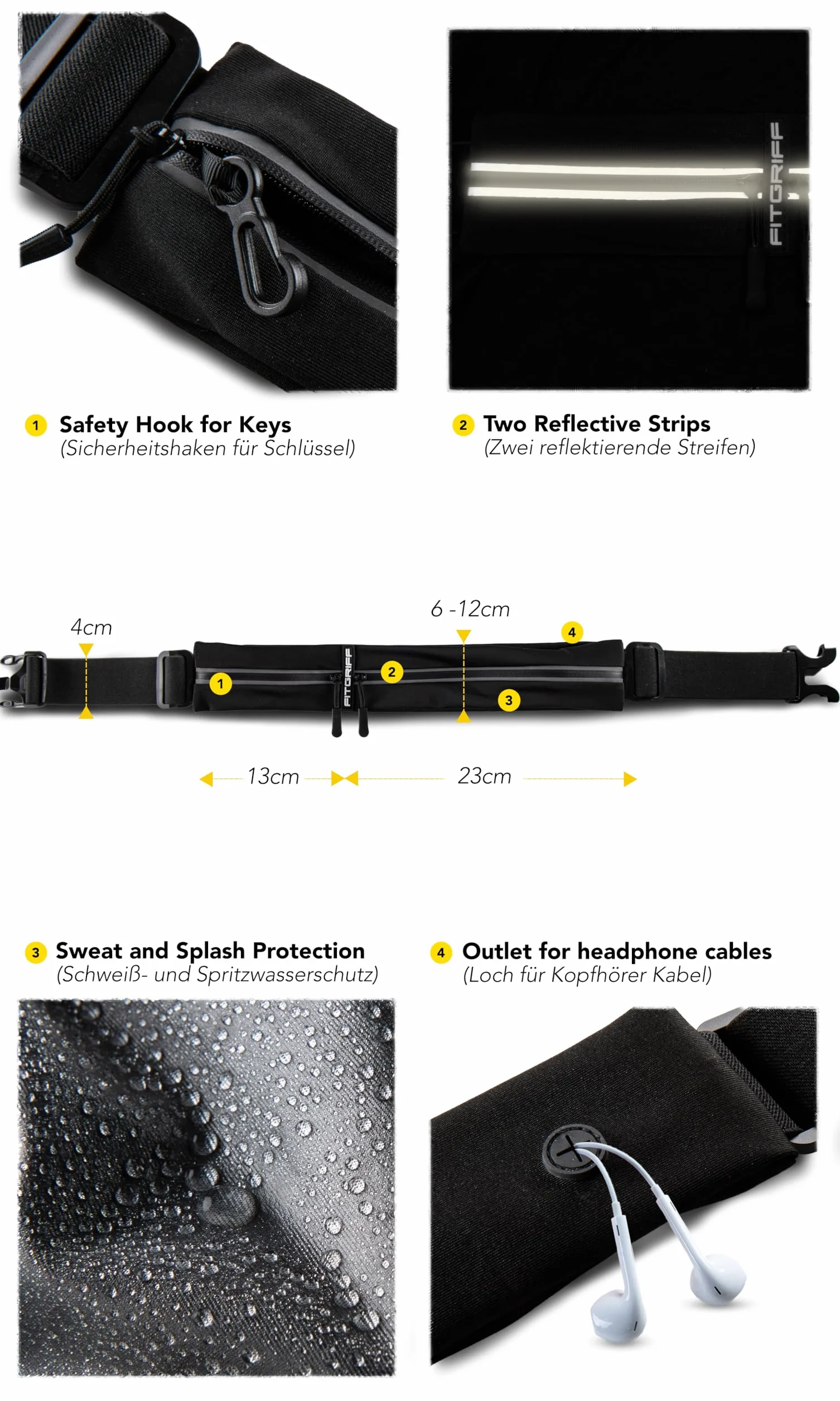 Fitgriff® Cinturón de Correr Impermeable Plegable para Teléfono, Mujeres y Hombres