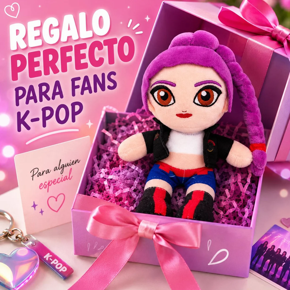 Peluche K-Pop Music 20 cm Lila, Muñeca de Tela Suave, Poliéster, Regalo Fans Música Coreana
