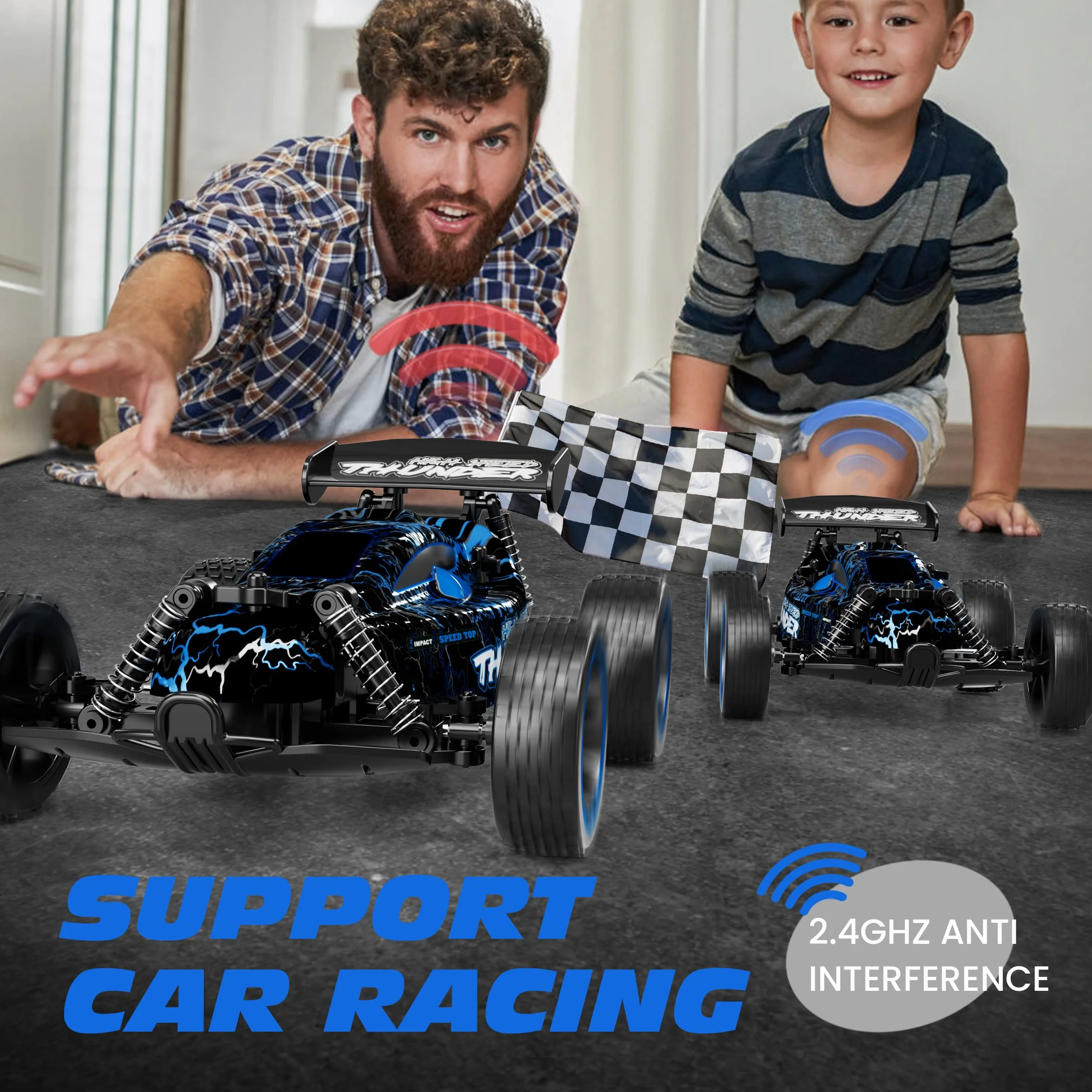 Tecnock Coche Teledirigido para Niños 1:18, Coche RC 2WD de Alta Velocidad 20 km/h, Buggy Todoterreno 2,4 GHz con Baterías Recargables para 50 Min, Regalo para Niños y Niñas