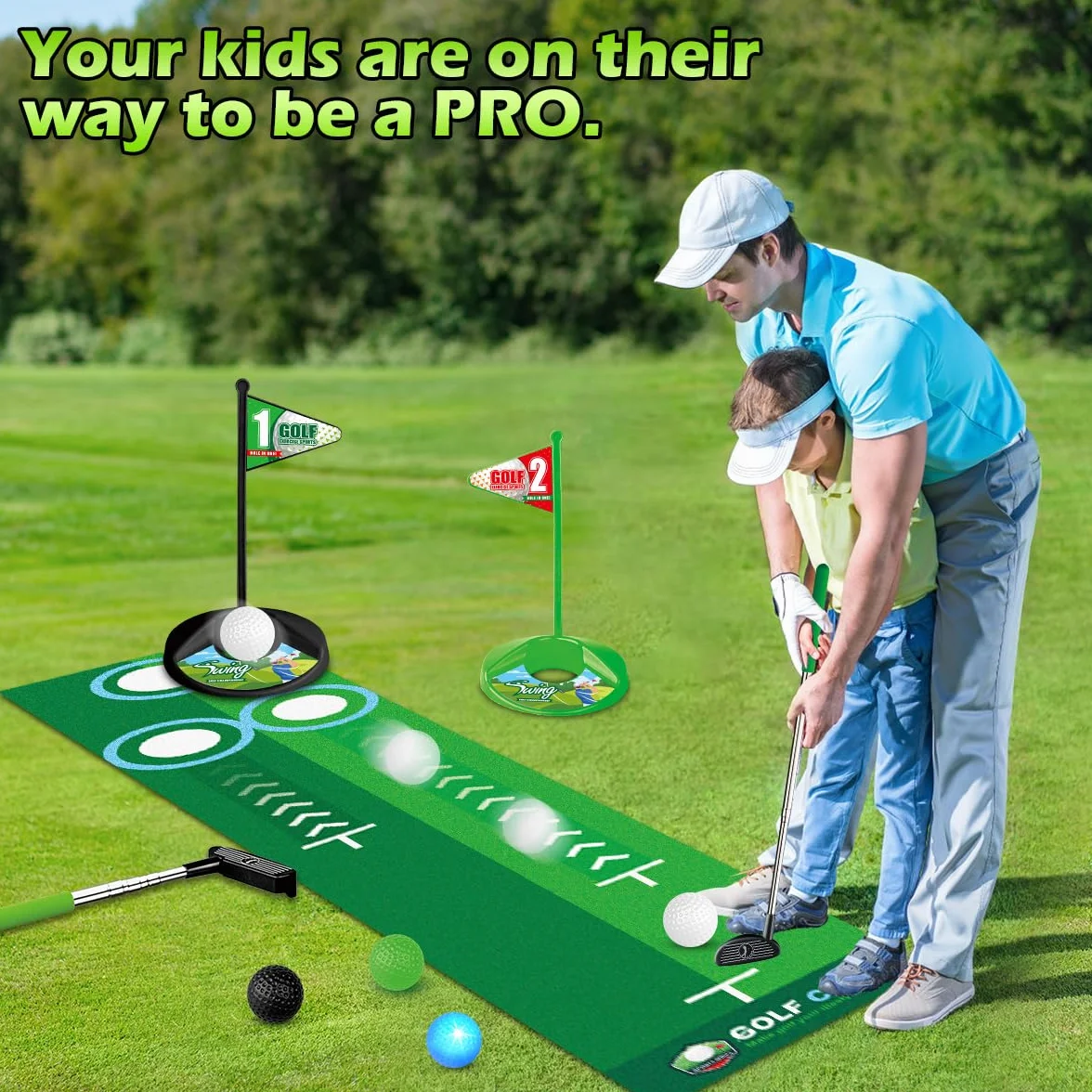Juego de Golf para Niños Pequeños - 3 Palos, 8 Pelotas, Tapete de Putting, Equipo de Club y Pelotas de Entrenamiento - Juguetes Deportivos