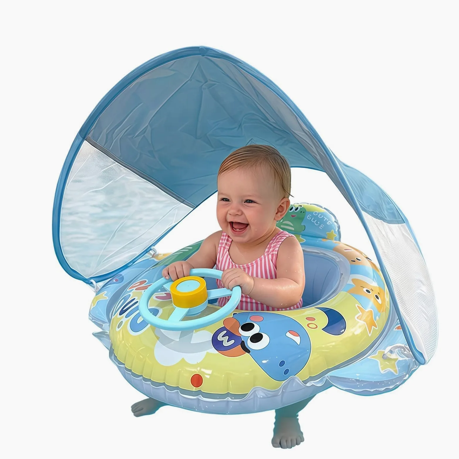 Flotador Infantil de Piscina con toldo Volante de Dinosaurio Inflable | Natación Infantil Verano Para playa vacaciones parque acuático lago río viaje accesorio fotográfico