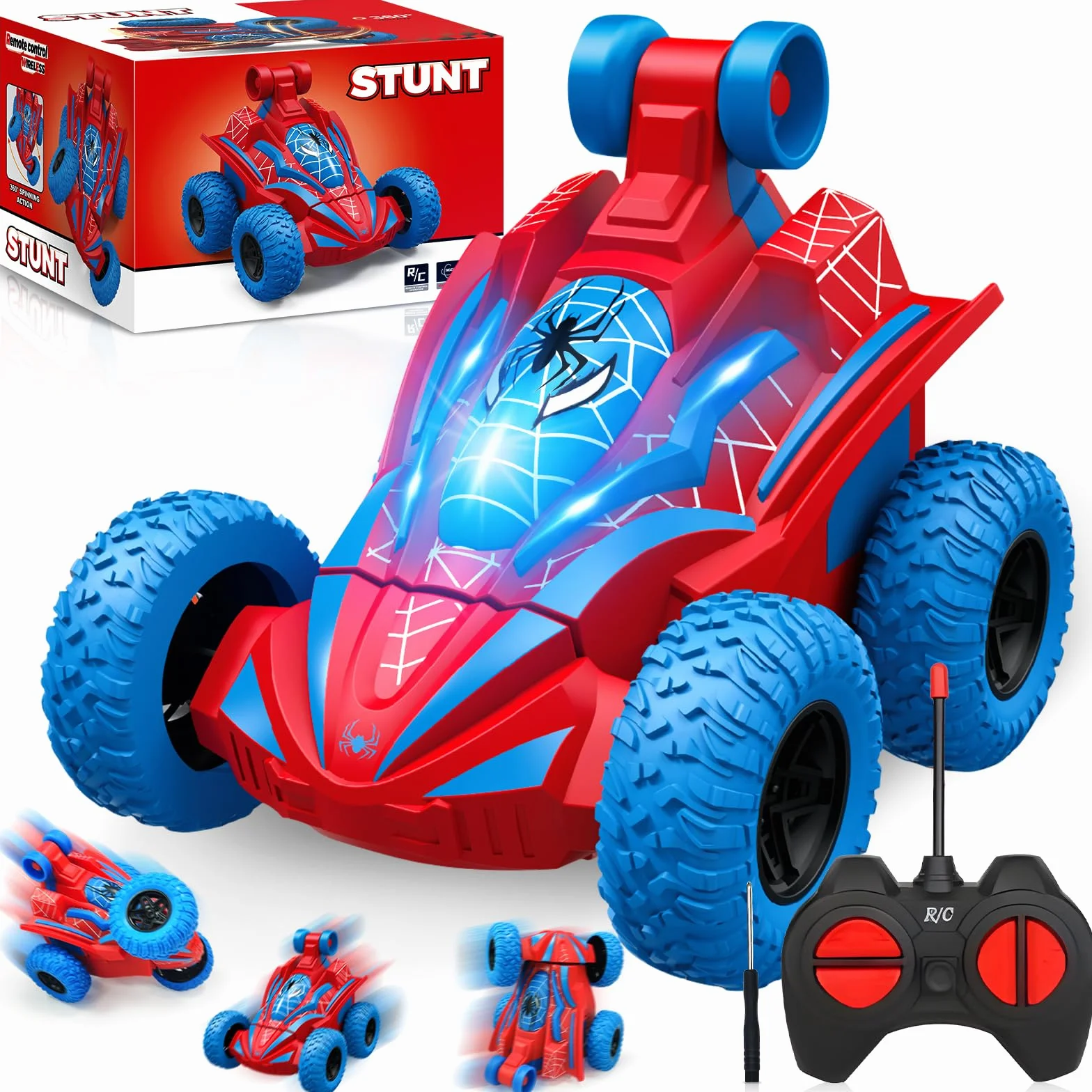 Coche Teledirigido Niños 3 4 5 6 7 8 Años, Monster Truck Carro Telecomandado Criança con Luces, Spider Coche RC Radiocontrol 360 Grados de Rotación Remote Control Car Regalo Cumpleaños Navidad