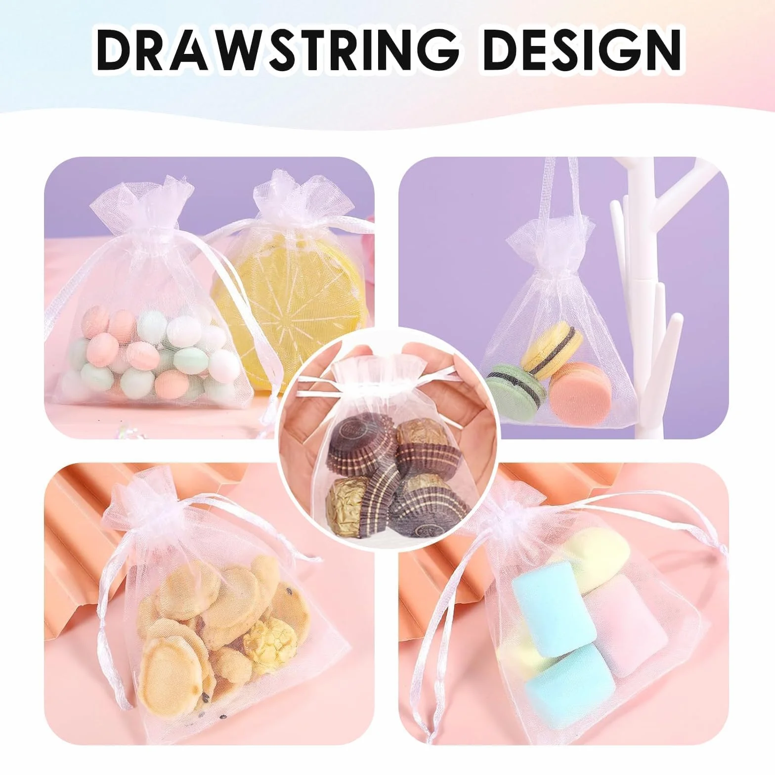 Quelcc 100 Piezas Bolsas de Organza, 7x9cm Bolsas Organza, Bolsitas de Tela Pequeñas Blancas para Bolsas Regalo con Cordón, Bolsita de Tul, Joyas, para Boda Favores Joyas y Dulces