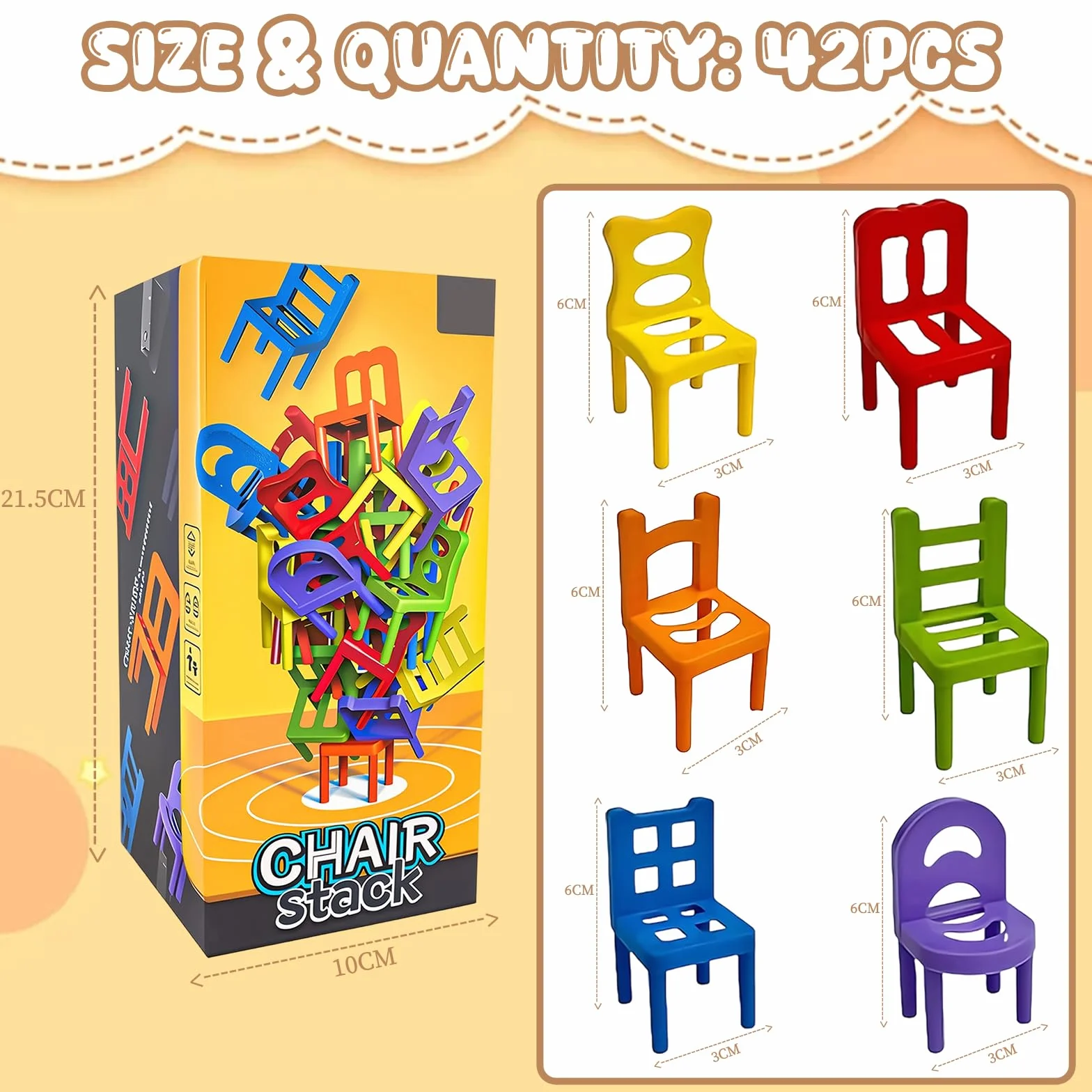 Mini Silla Apilable Juego de Equilibrio 42 Piezas – Divertido Desafío de Fiesta y Juguete Educativo Familiar para Niñas, Niños y Adultos