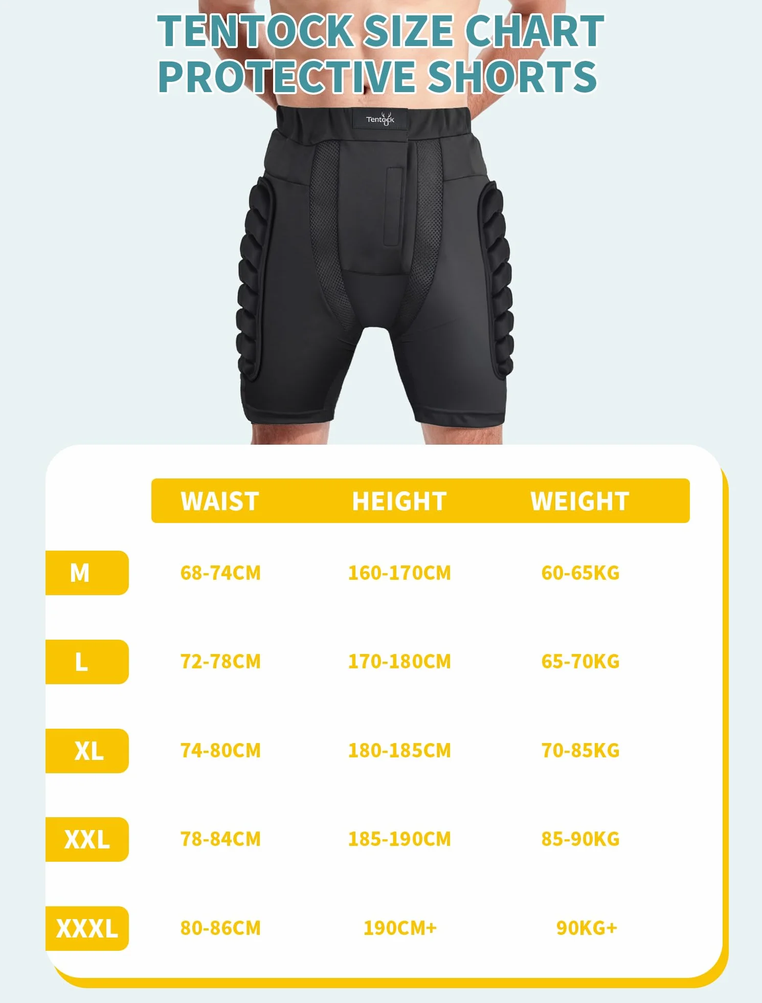 Tentock Adultos Pantalones Cortos de Compresión con Protectores Acolchados 3D para Esquí Patinaje