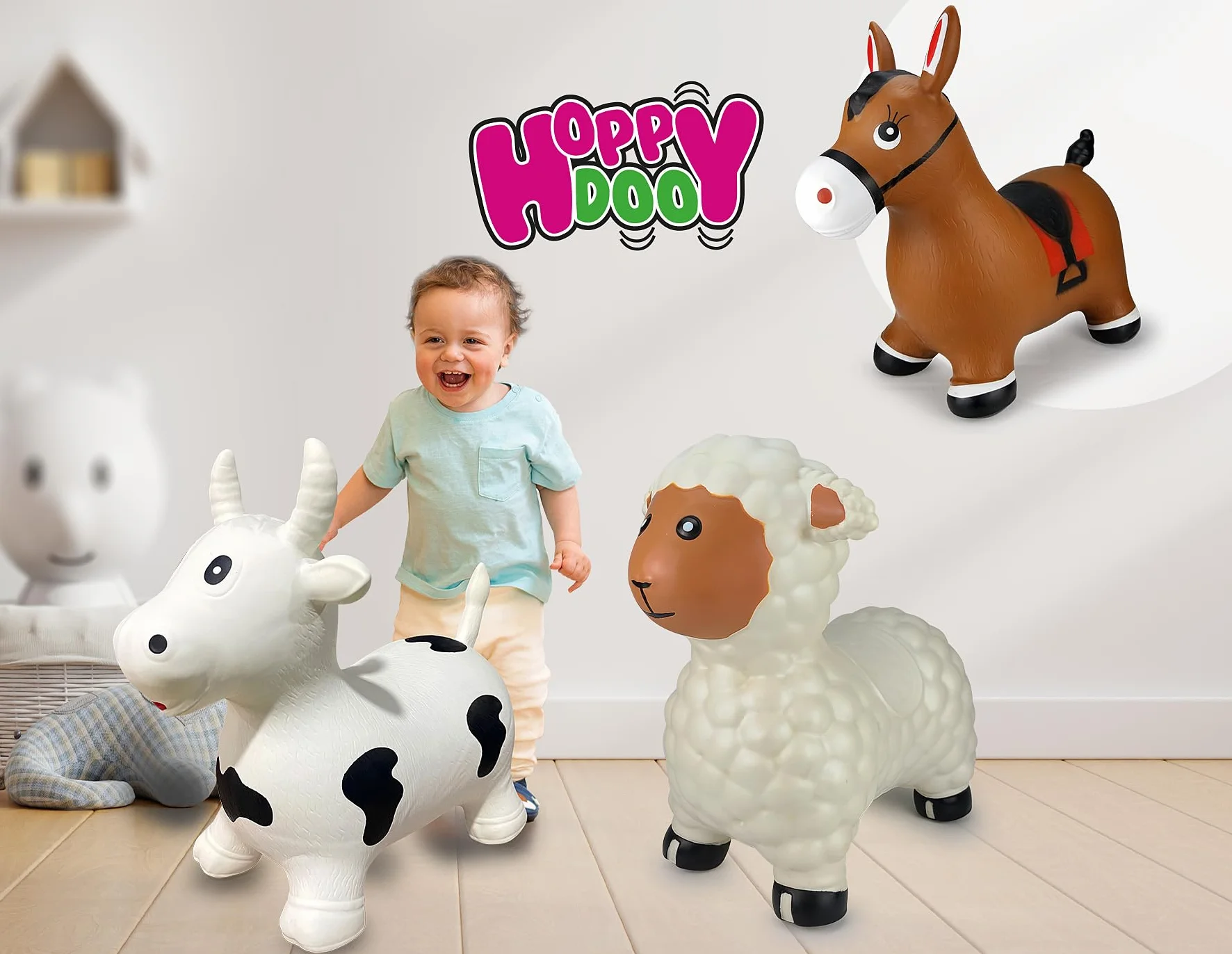 Jamara 460597 - Animal Saltarín Caballo Marrón con Bomba – Peso hasta a 50 kg, Orejas como Soporte, Resistente, Promueve el Sentido del Equilibrio, Simple de Limpiar