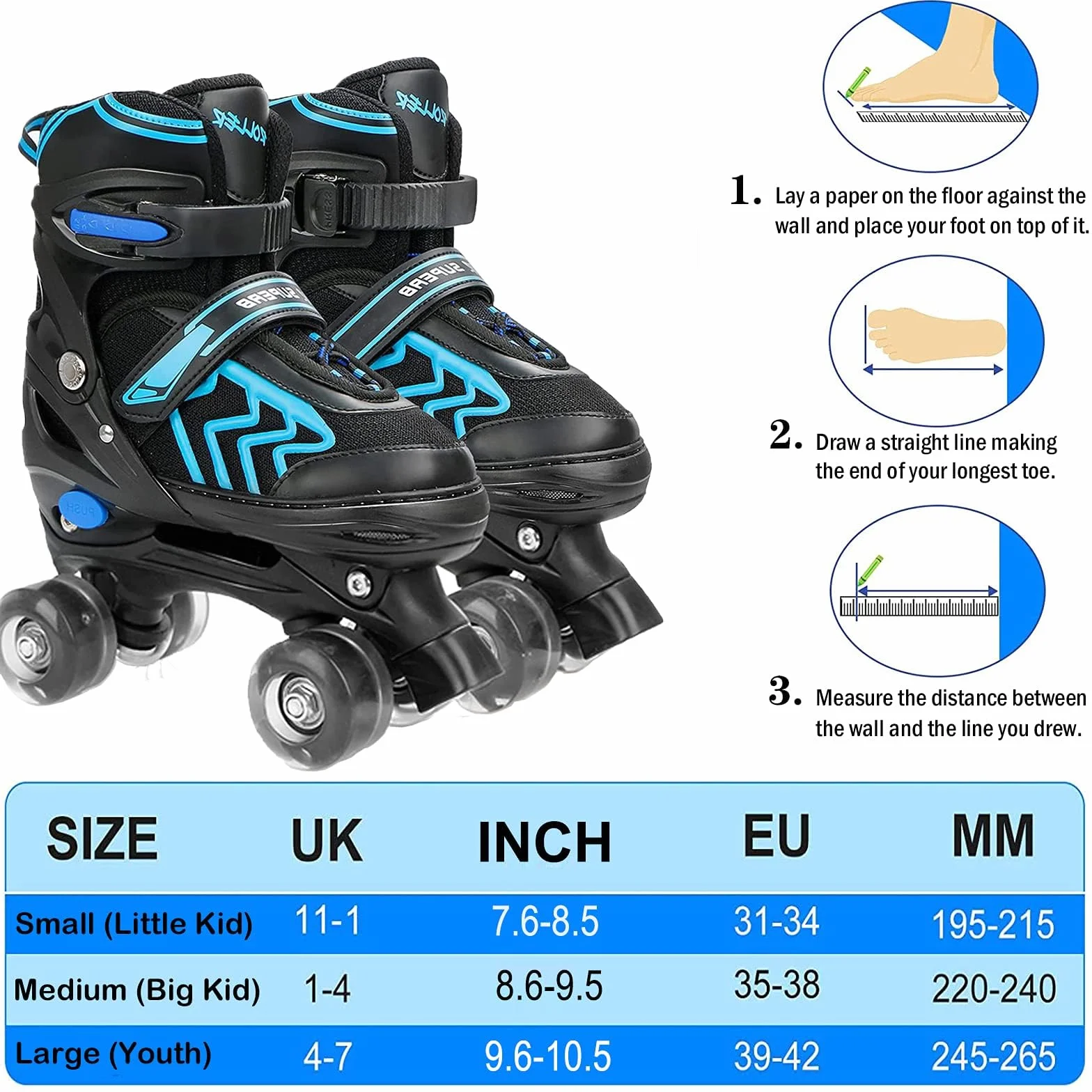 Patines Roller Quad Ajustables con Ruedas Luminosas para Niños Principiantes
