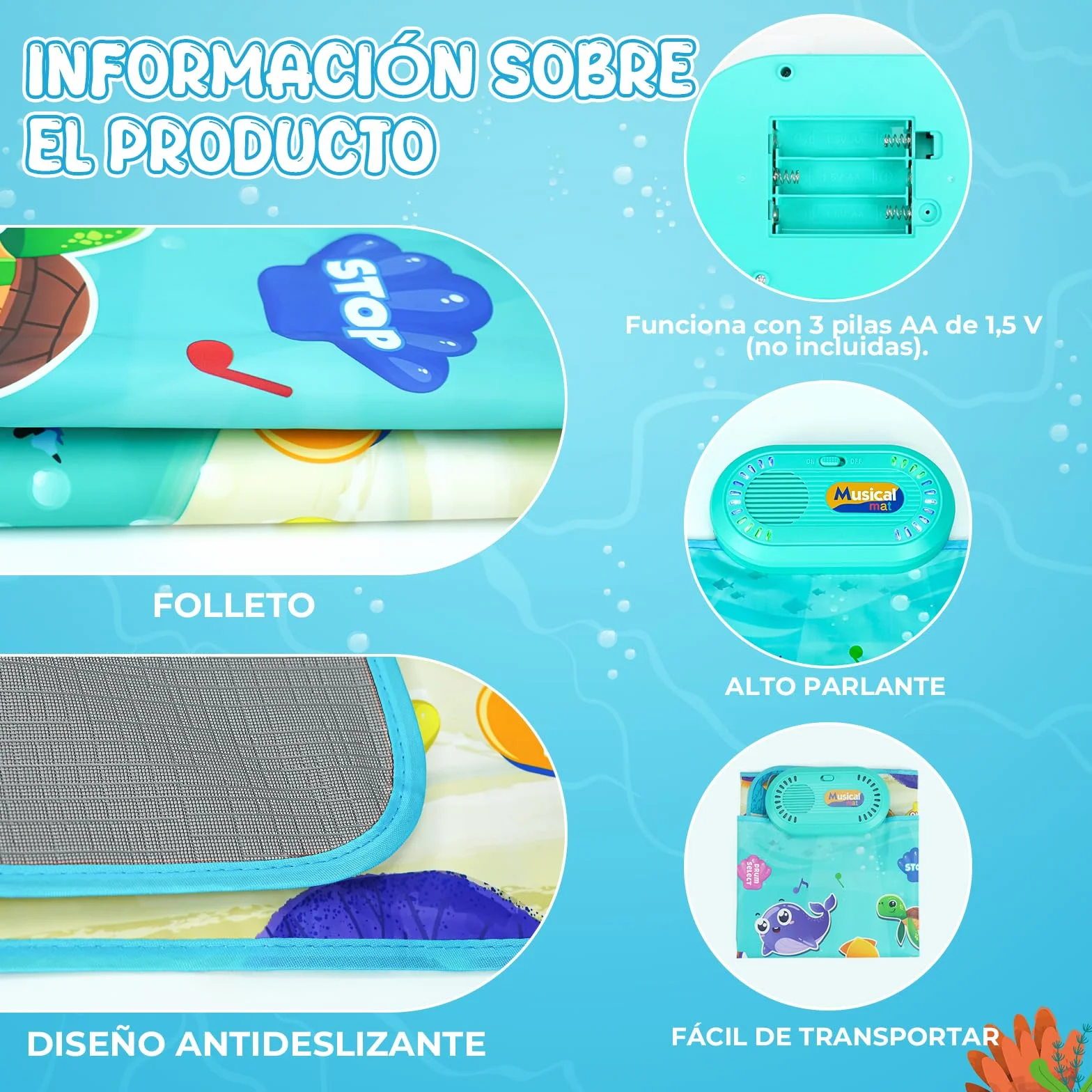 Juguetes 1 Niños Año, Alfombra Musical para Bebés con Piano, Tambor y 6 Animales Marinos, Regalo Ideal para Bebé Niños de 1 a 3 Años (Cumpleaños, Navidad, Bautizo)