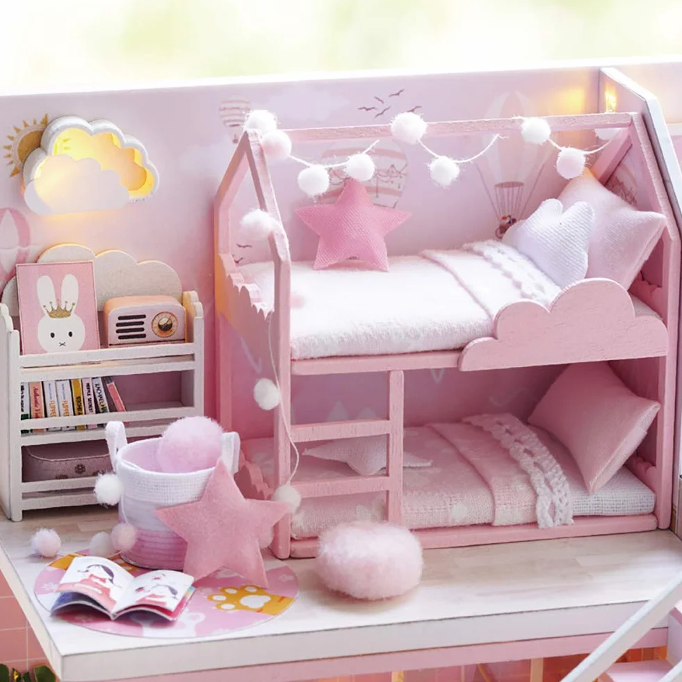 Cuteroom lemogo Wooden Dollhouse - Muebles DIY Assembling House Miniature Crafts Toys - Handmade Minimalist Apartment - for Children and Teens