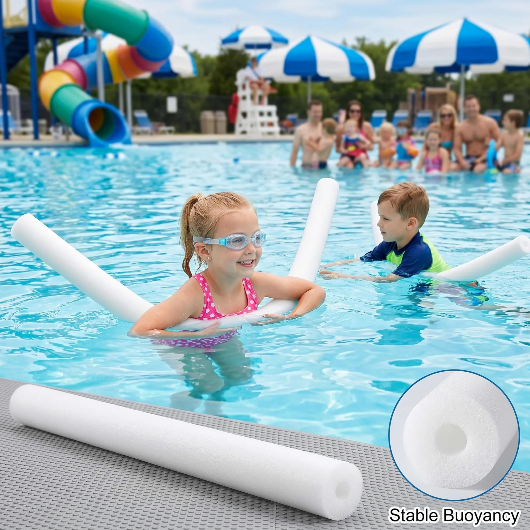 Jumbo Pool Noodle 5 Piezas Claro Blanco 59 Pulgadas | Construcción hueca liviana, segura para niños, para diversión en la piscina de verano