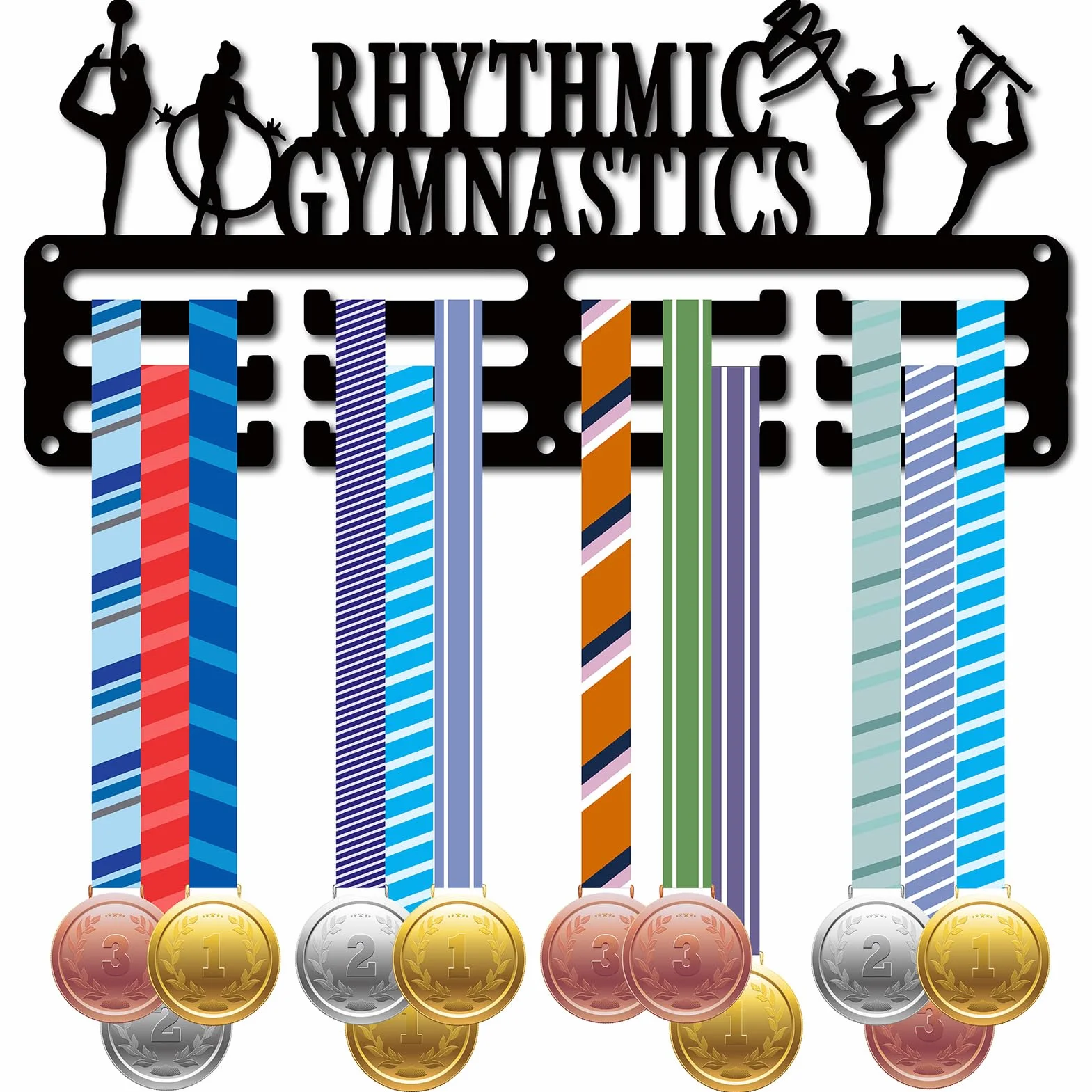 CREATCABIN Soporte para Medallas Gimnasia Rítmica, Colgadores Metal, Estante de Pared Negro 29x13cm