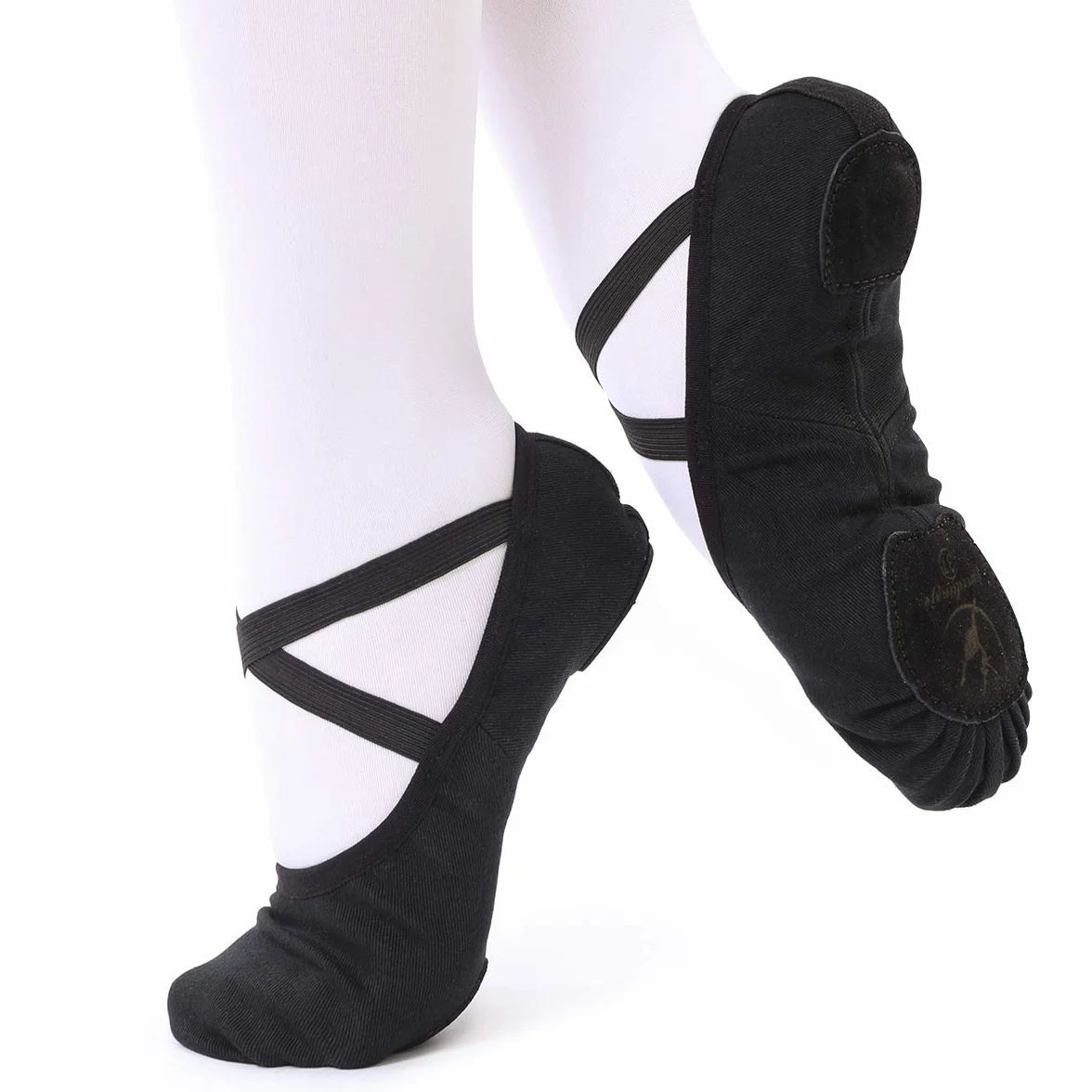 Zapatillas de Danza Ballet Lona elástica Suela Cuero Dividido Negro Marrón Rosa