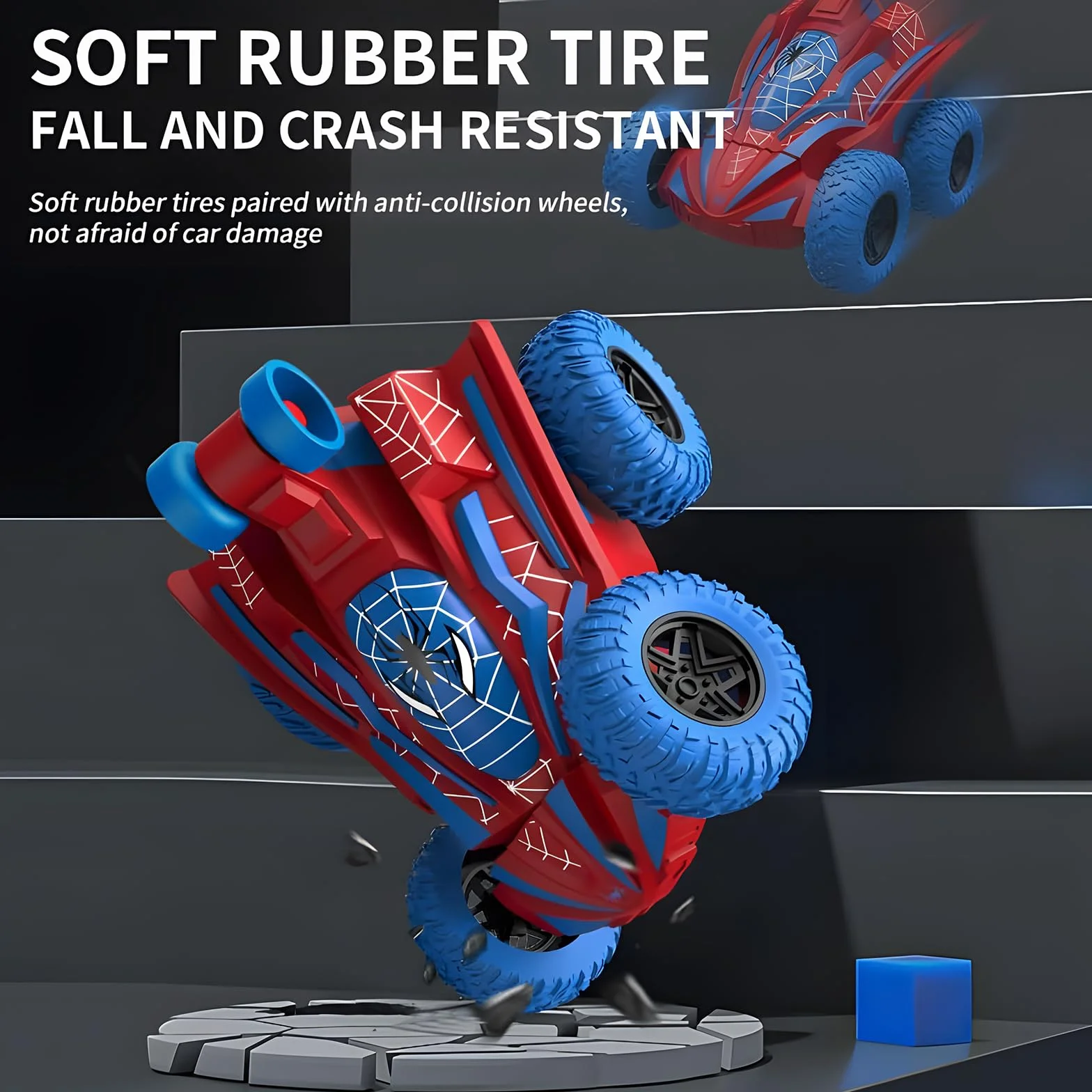 Coche Teledirigido Niños 3 4 5 6 7 8 Años, Monster Truck Carro Telecomandado Criança con Luces, Spider Coche RC Radiocontrol 360 Grados de Rotación Remote Control Car Regalo Cumpleaños Navidad