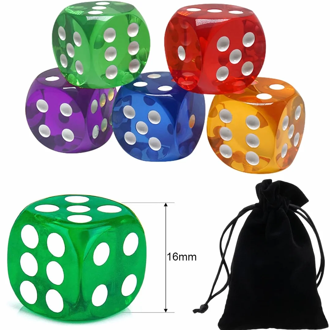 Juego de 10 cubos de colores, 6 lados, transparentes, 16 mm, dados estándar, multicolor, para Juegos de Dados, Juegos de Mesa, Enseñanza de Matemática, Regalos