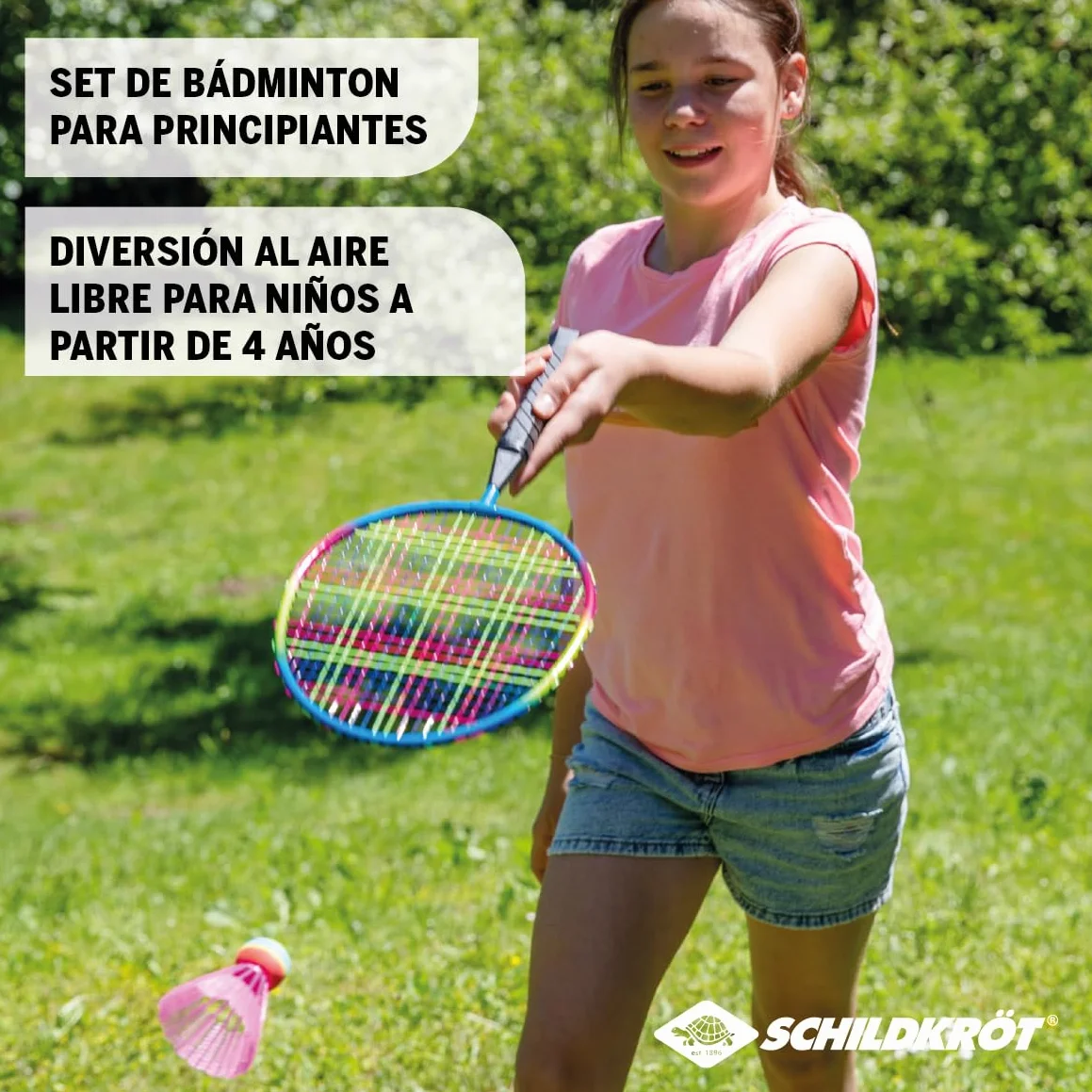 Schildkröt Set de Bádminton Junior 2 Raquetas Acortadas 45,5 cm 2 Volantes Funda de Transporte
