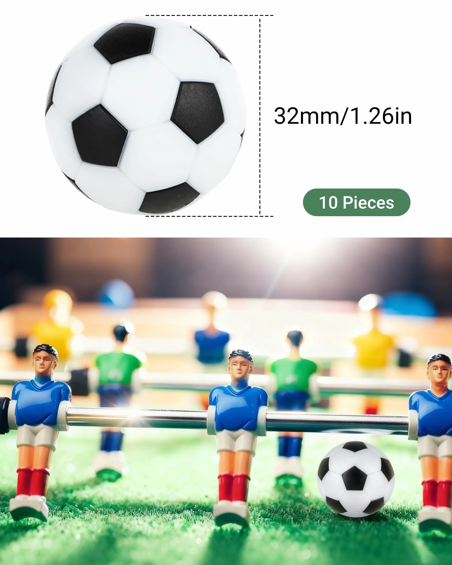 10 Pelotas Futbolín – Bolas Repuesto 32 mm para futbolines para niños y Adultos, Accesorios para Juegos de Futbol y Entrenamiento