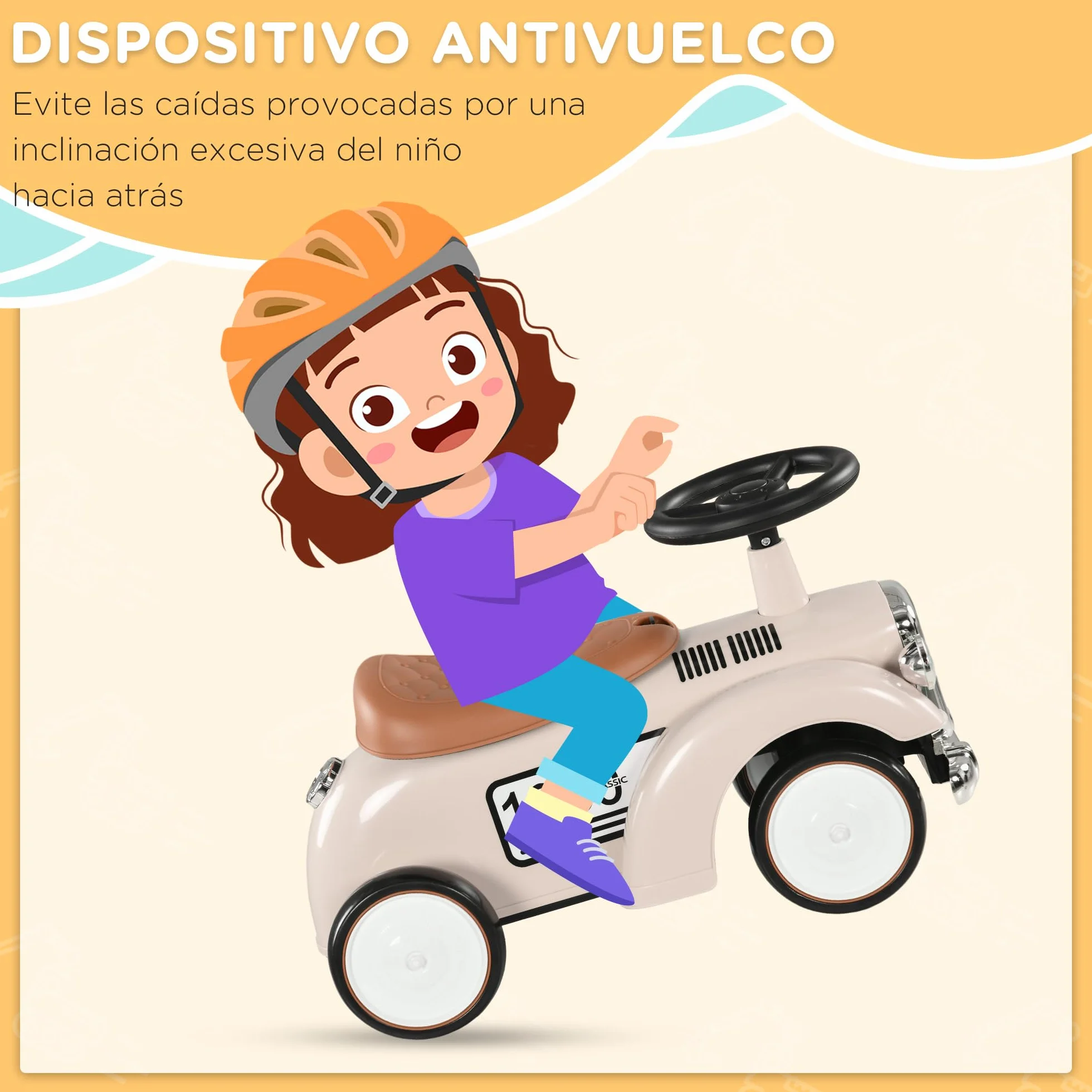 AIYAPLAY Correpasillos para Bebés de 12 a 36 Meses Coche sin Pedales con Bocina Compartimento de Almacenaje y Volante para Interior y Exterior 58x27x35 cm Crema