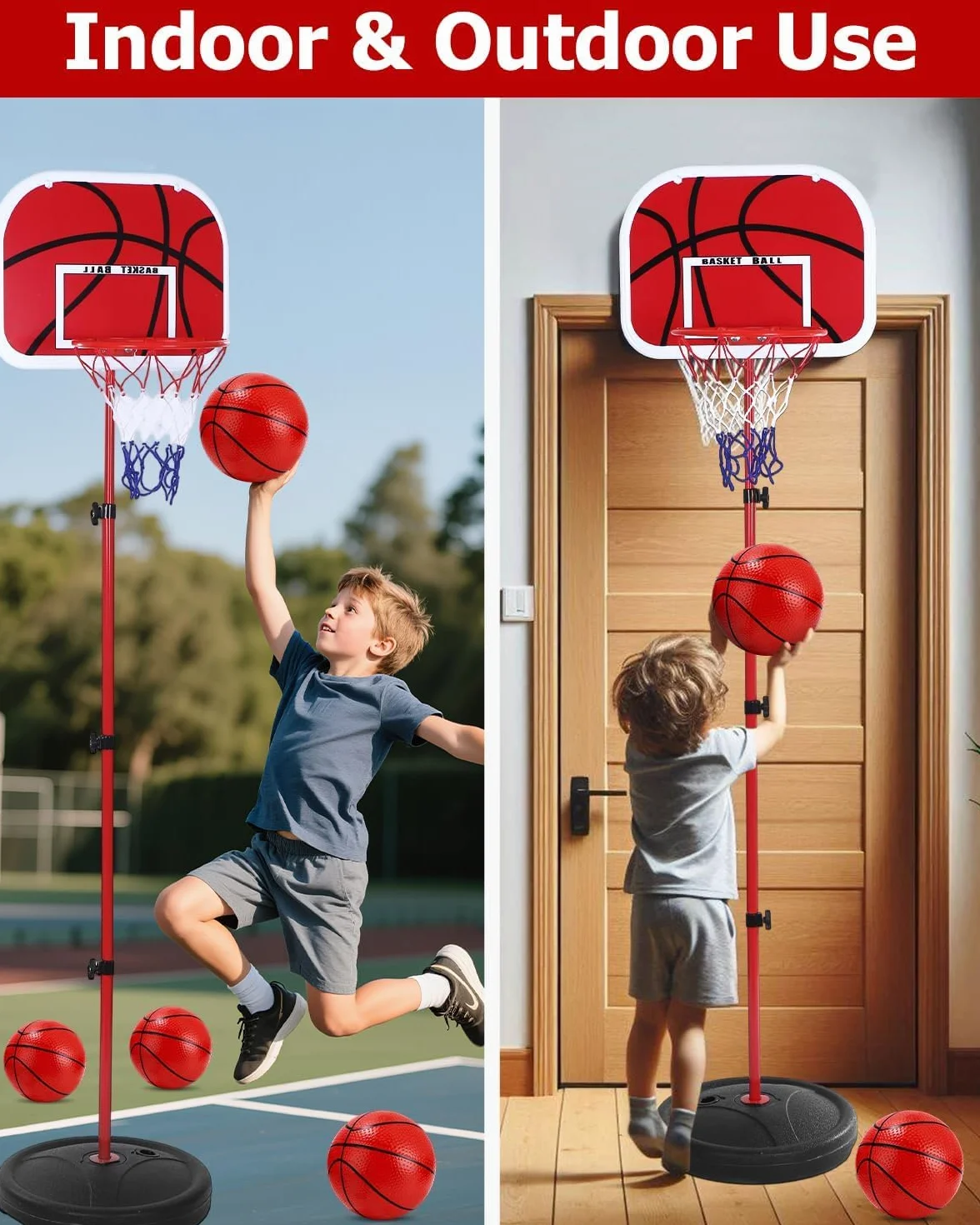 50-150cm Canasta Baloncesto Infantil, Mini Canasta Baloncesto Habitacion con 4 Pelotas De Daloncesto y Bomba, Ajustable Aro De para Interior y Exterior,Mini Juguetes Deportivos