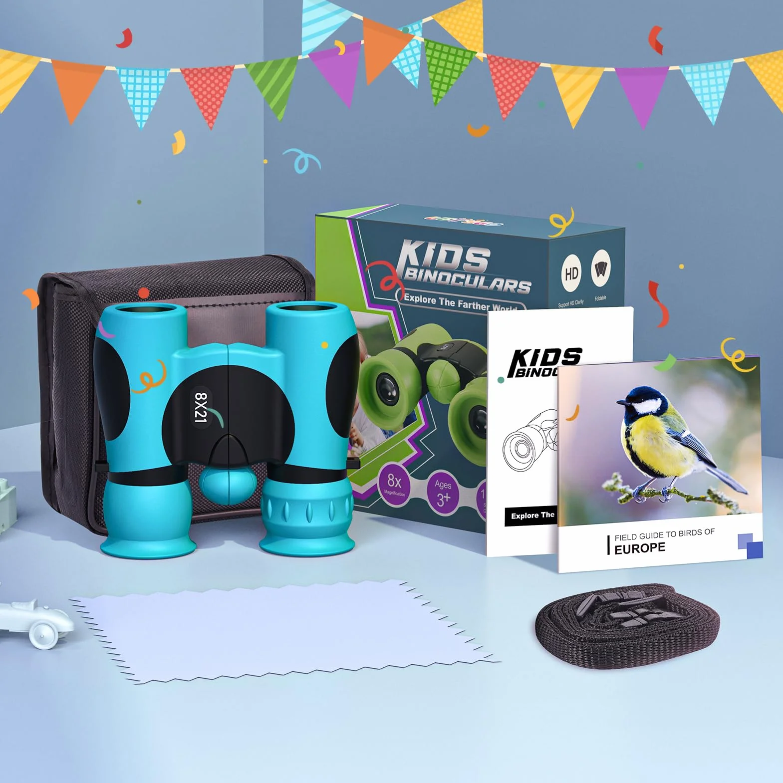 Prismaticos Niños 8x21 con Guía de Aves, Binoculares Juguetes Juego Niños Regalos de Cumpleaños - Ideal para Birdwatching, Regalo Familiar y Educativo