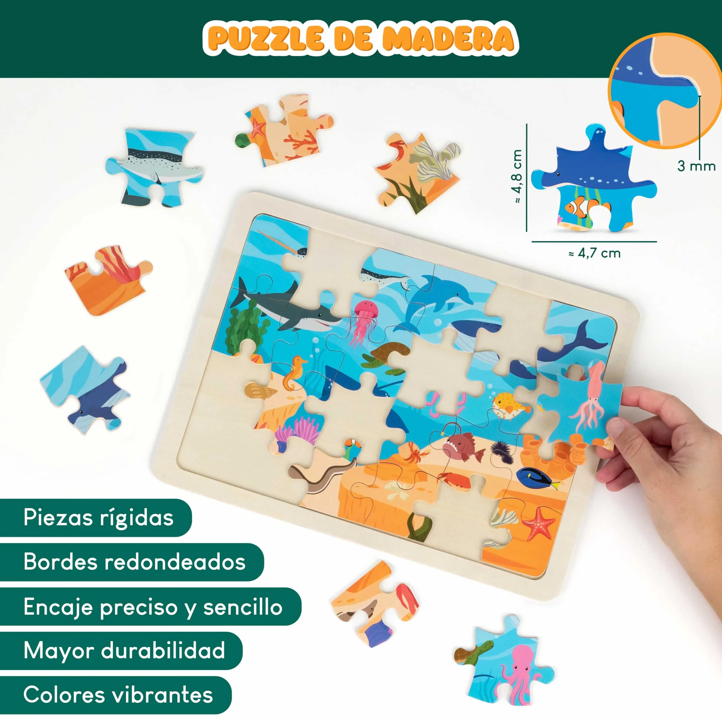 BONNYCO Puzzle Madera para Niños 6 Sets 24 Pcs, Animales Ecosistemas, Juguetes Educativos 3-8 Años