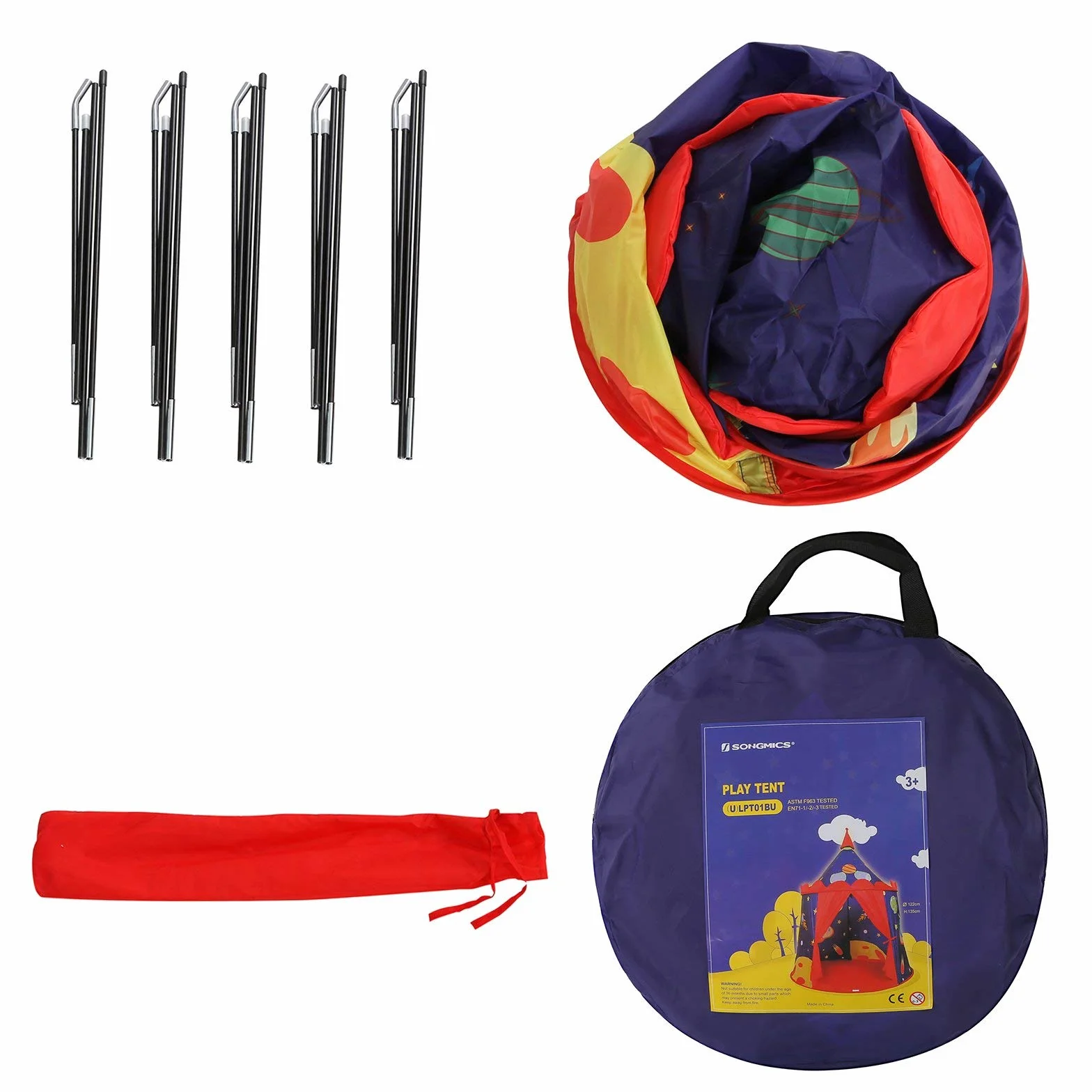 SONGMICS Tienda de Campaña Infantil, Carpa Infantil Plegable, Casa de Juegos para Interiores y Exteriores, Pop-up Portátil, Tienda con Bolsa de Transporte, Regalo para Niños, Azul LPT01BU
